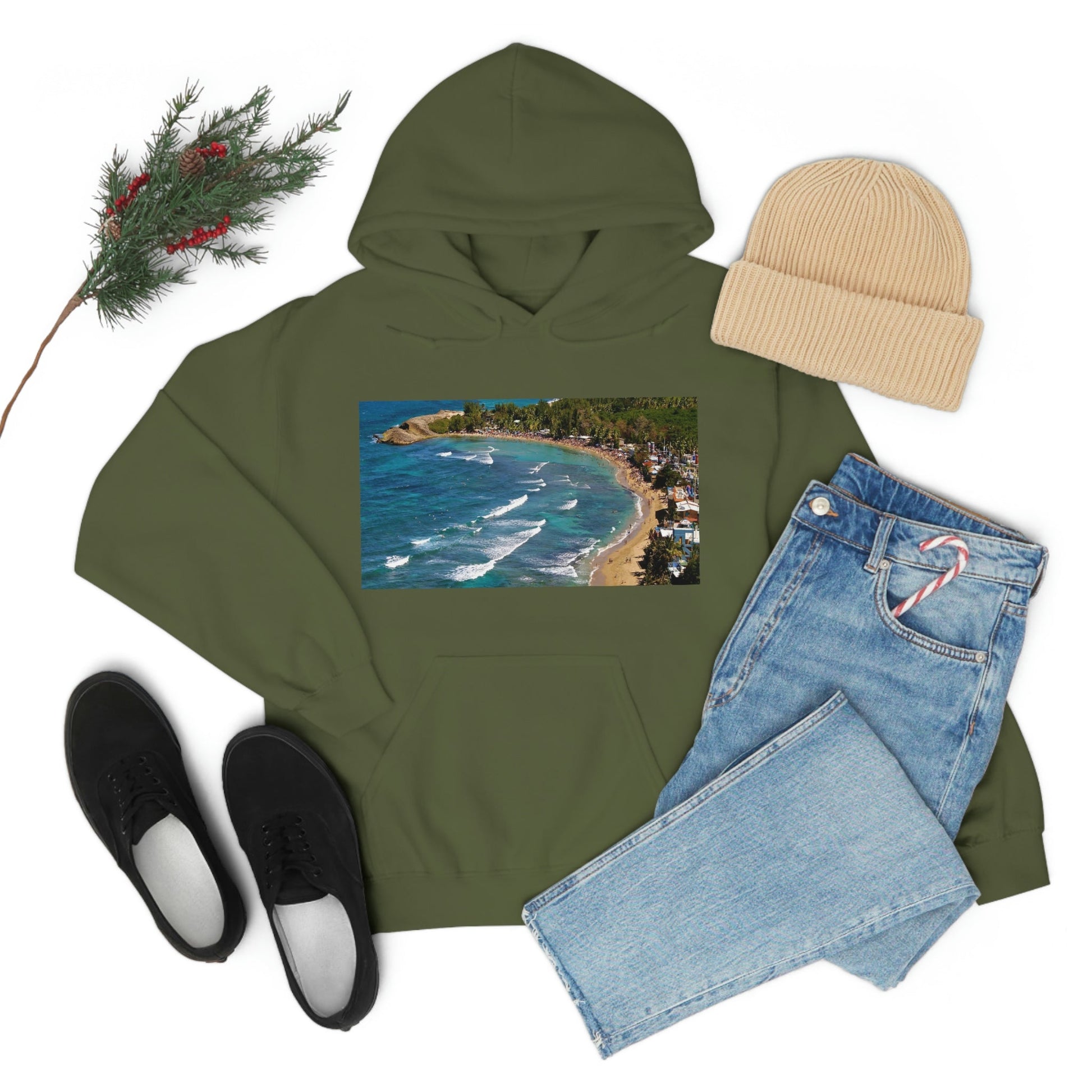 GILDAN 18500 Unisex Heavy Blend Hooded Sweatshirt - keep warm - Awesome RINCON Beach In Puerto Rico - Surfing, Food, Lodging, Fun - Green Forest Home