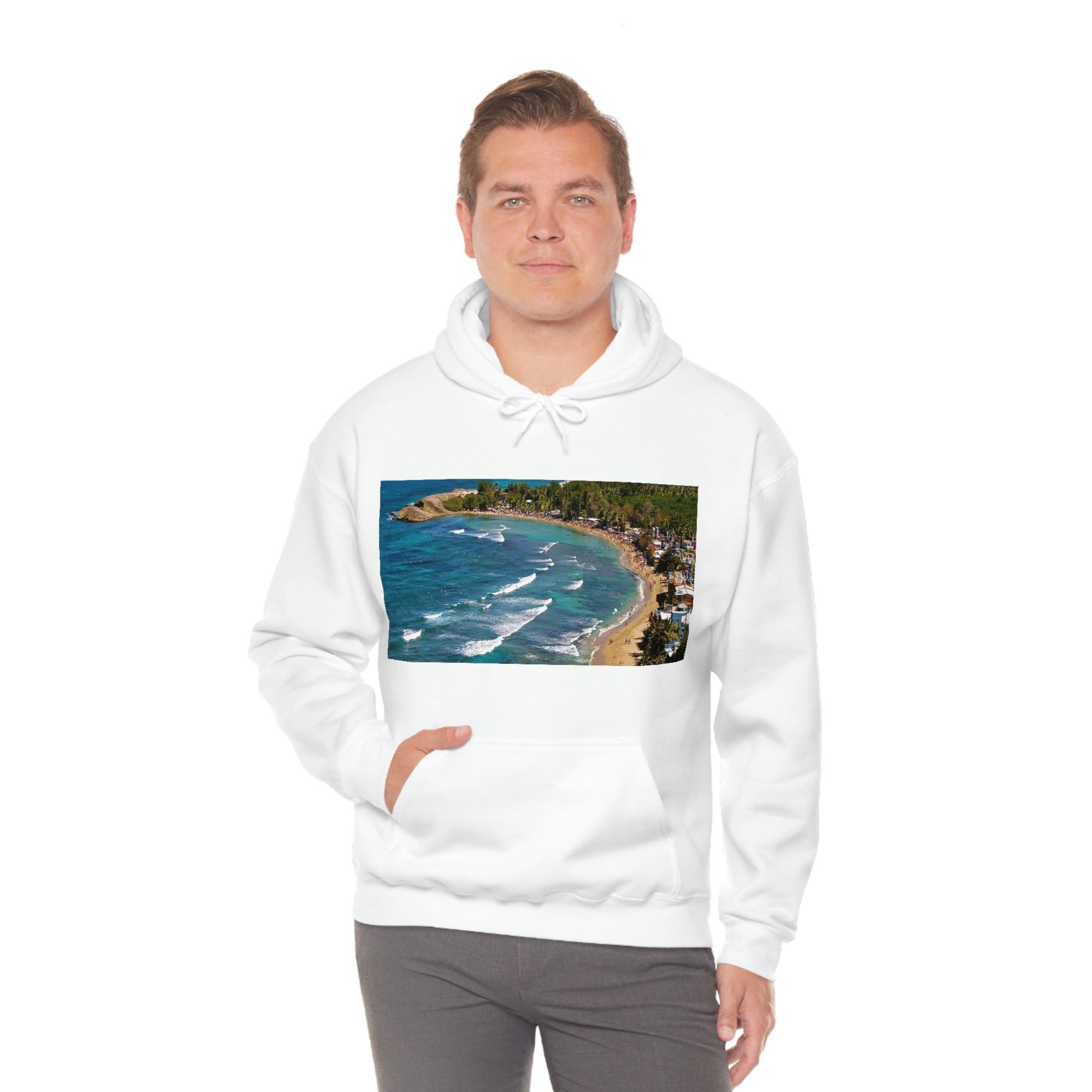 GILDAN 18500 Unisex Heavy Blend Hooded Sweatshirt - keep warm - Awesome RINCON Beach In Puerto Rico - Surfing, Food, Lodging, Fun - Green Forest Home