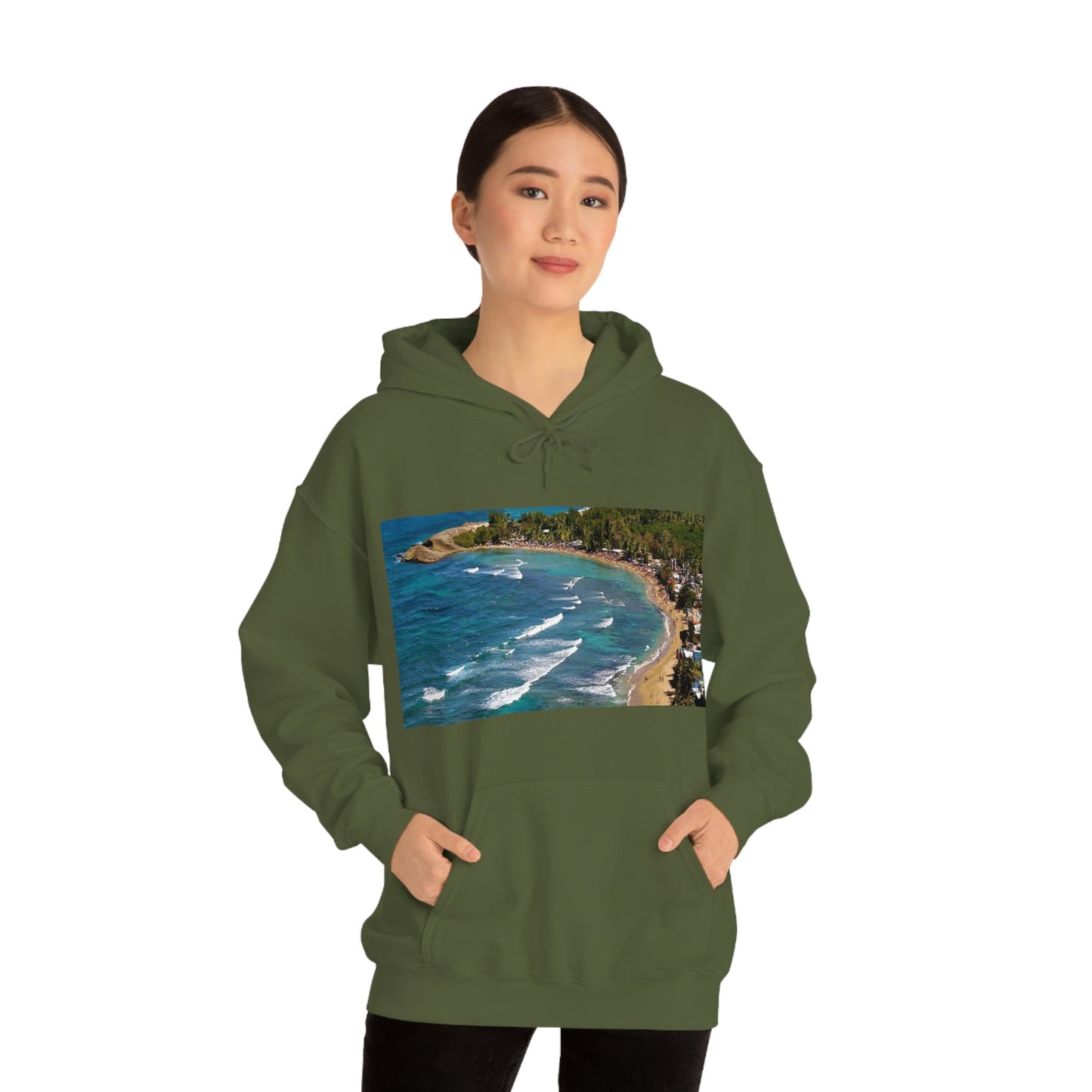 GILDAN 18500 Unisex Heavy Blend Hooded Sweatshirt - keep warm - Awesome RINCON Beach In Puerto Rico - Surfing, Food, Lodging, Fun - Green Forest Home