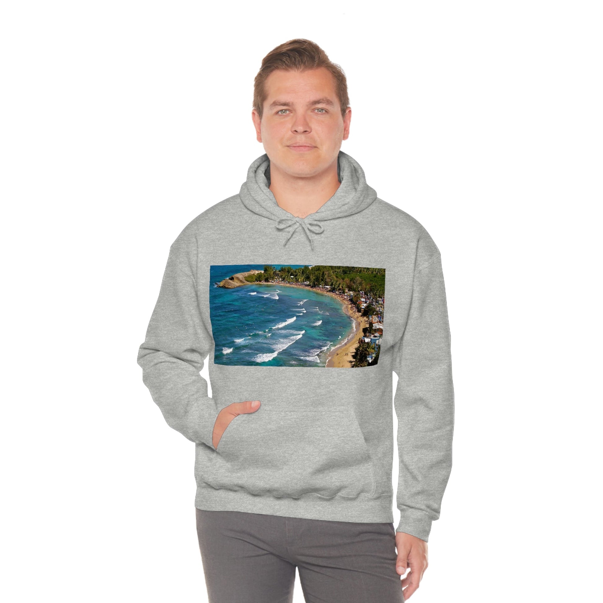 GILDAN 18500 Unisex Heavy Blend Hooded Sweatshirt - keep warm - Awesome RINCON Beach In Puerto Rico - Surfing, Food, Lodging, Fun - Green Forest Home