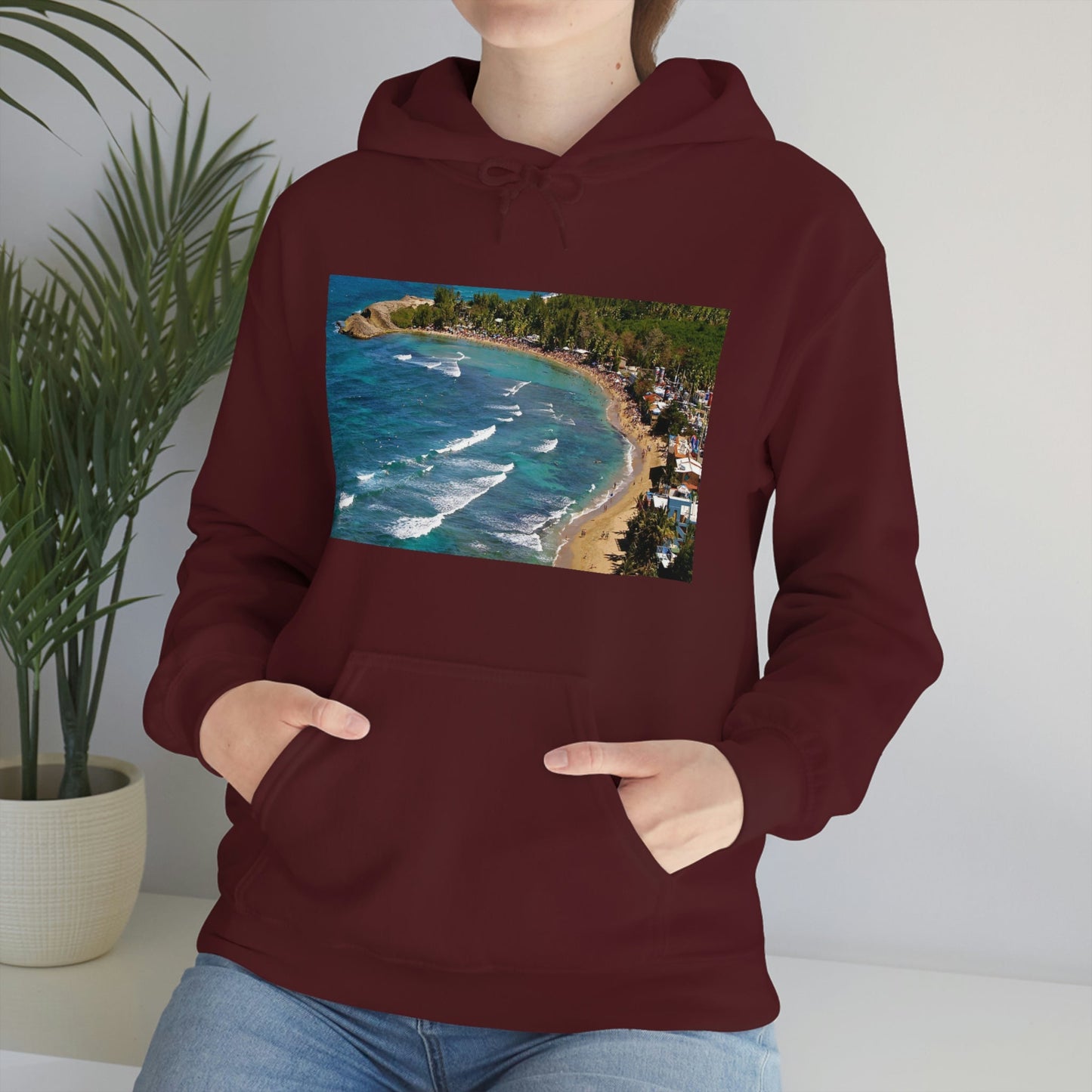 GILDAN 18500 Unisex Heavy Blend Hooded Sweatshirt - keep warm - Awesome RINCON Beach In Puerto Rico - Surfing, Food, Lodging, Fun - Green Forest Home