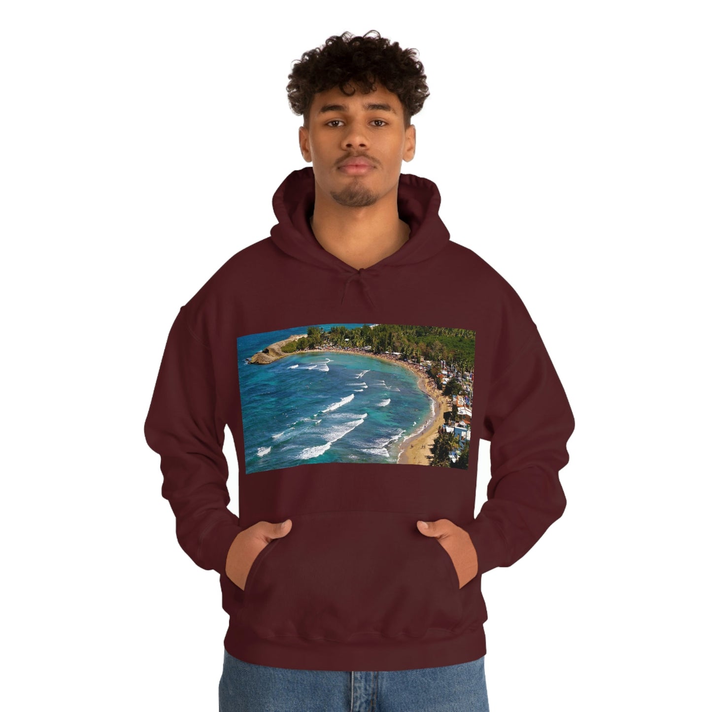 GILDAN 18500 Unisex Heavy Blend Hooded Sweatshirt - keep warm - Awesome RINCON Beach In Puerto Rico - Surfing, Food, Lodging, Fun - Green Forest Home