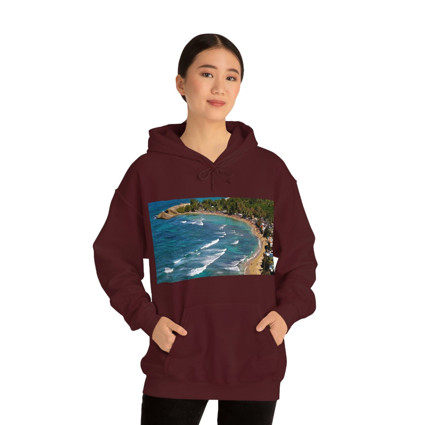 GILDAN 18500 Unisex Heavy Blend Hooded Sweatshirt - keep warm - Awesome RINCON Beach In Puerto Rico - Surfing, Food, Lodging, Fun - Green Forest Home