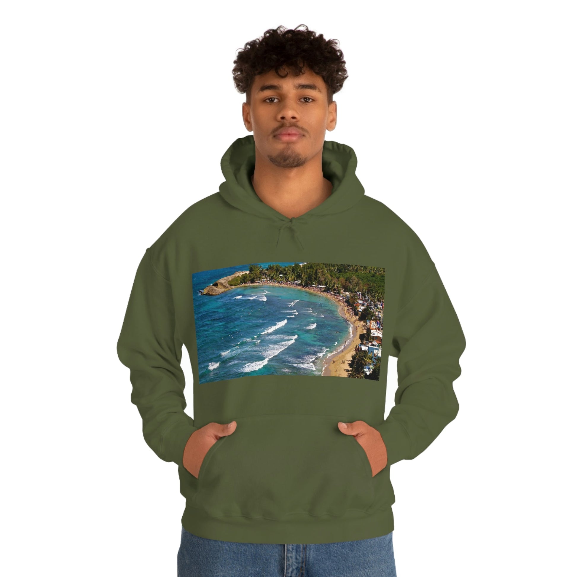 GILDAN 18500 Unisex Heavy Blend Hooded Sweatshirt - keep warm - Awesome RINCON Beach In Puerto Rico - Surfing, Food, Lodging, Fun - Green Forest Home