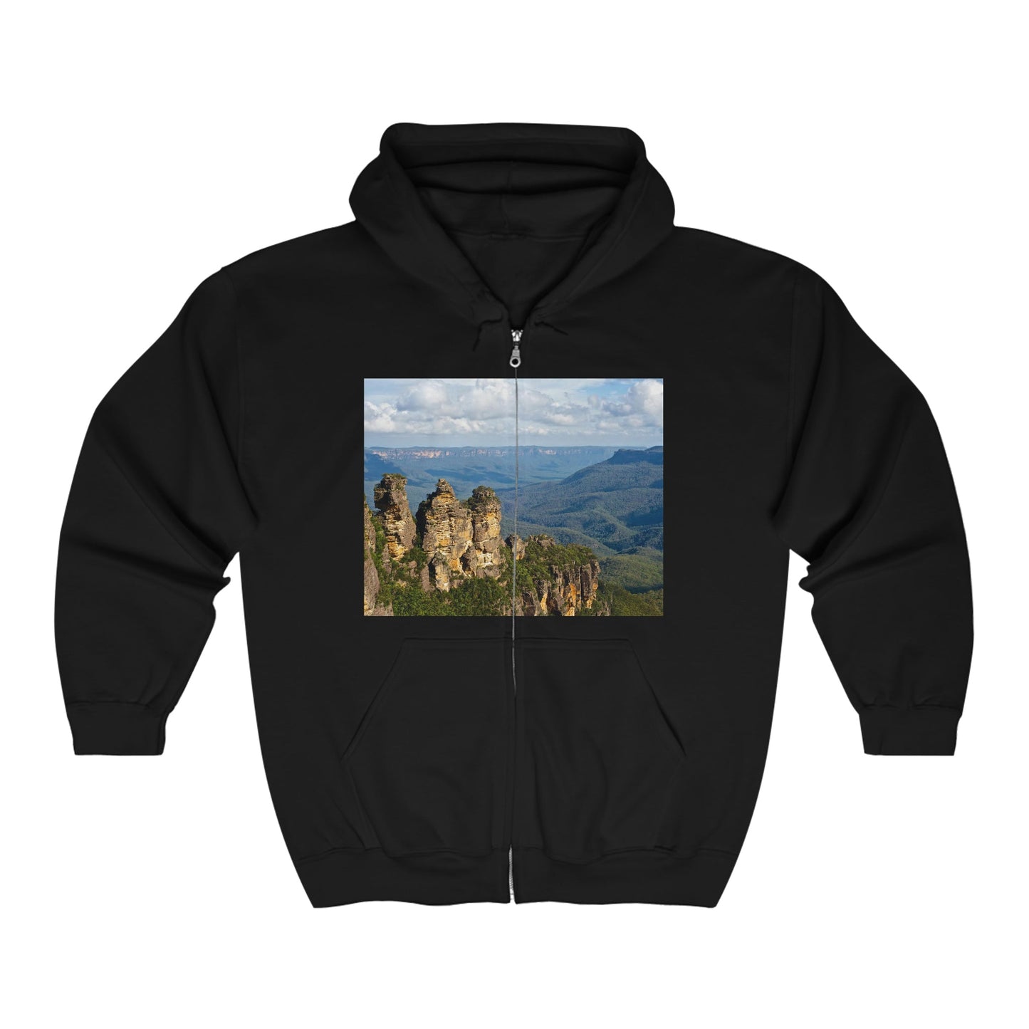 GILDAN AU Print - UNISEX Heavy Blend™ Full Zip Hooded Sweatshirt - Hopetoun Falls - Great Otway National-Park in Victoria, back The Three Sisters, Blue Mountains, New South Wales Australia - Printed in AU by The Print Bar - Green Forest Home