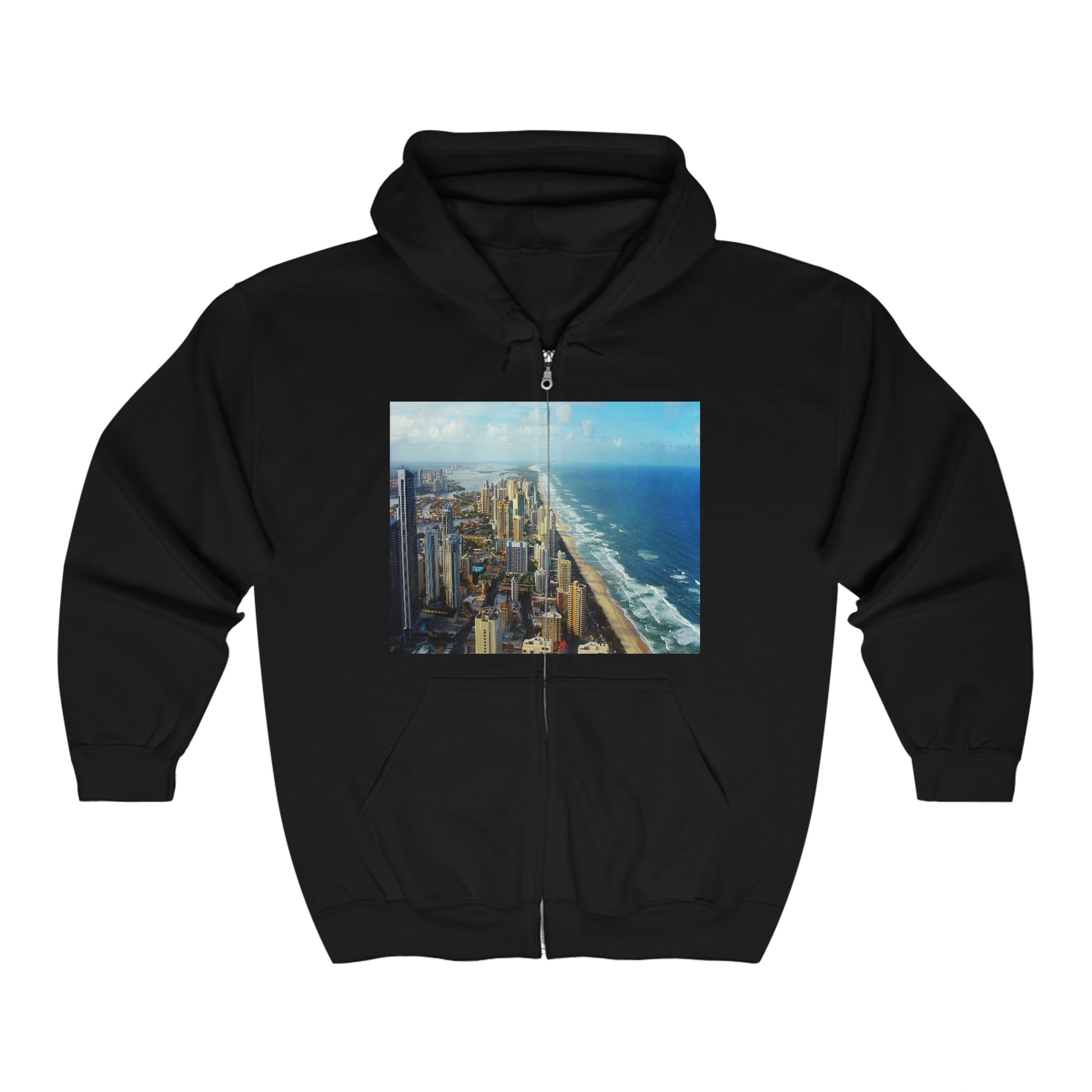 GILDAN AU Print - UNISEX Heavy Blend™ Full Zip Hooded Sweatshirt - Surfers Paradise in Gold Coast, Back Daintree rainforest Australia - Printed in AU by The Print Bar - Green Forest Home