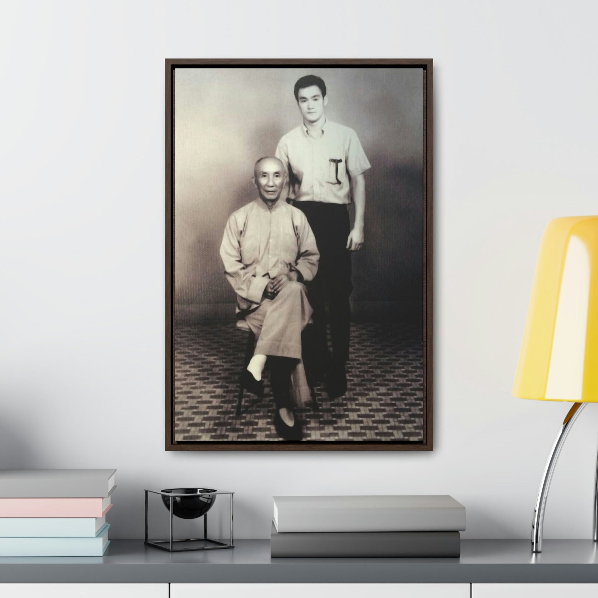 GREAT CHINA COLLECTION - Vertical Framed Premium Gallery Wrap Canvas - YIP Man and Bruce Lee - Martials Arts Master - made famous by his disciple Bruce Lee - Green Forest Home