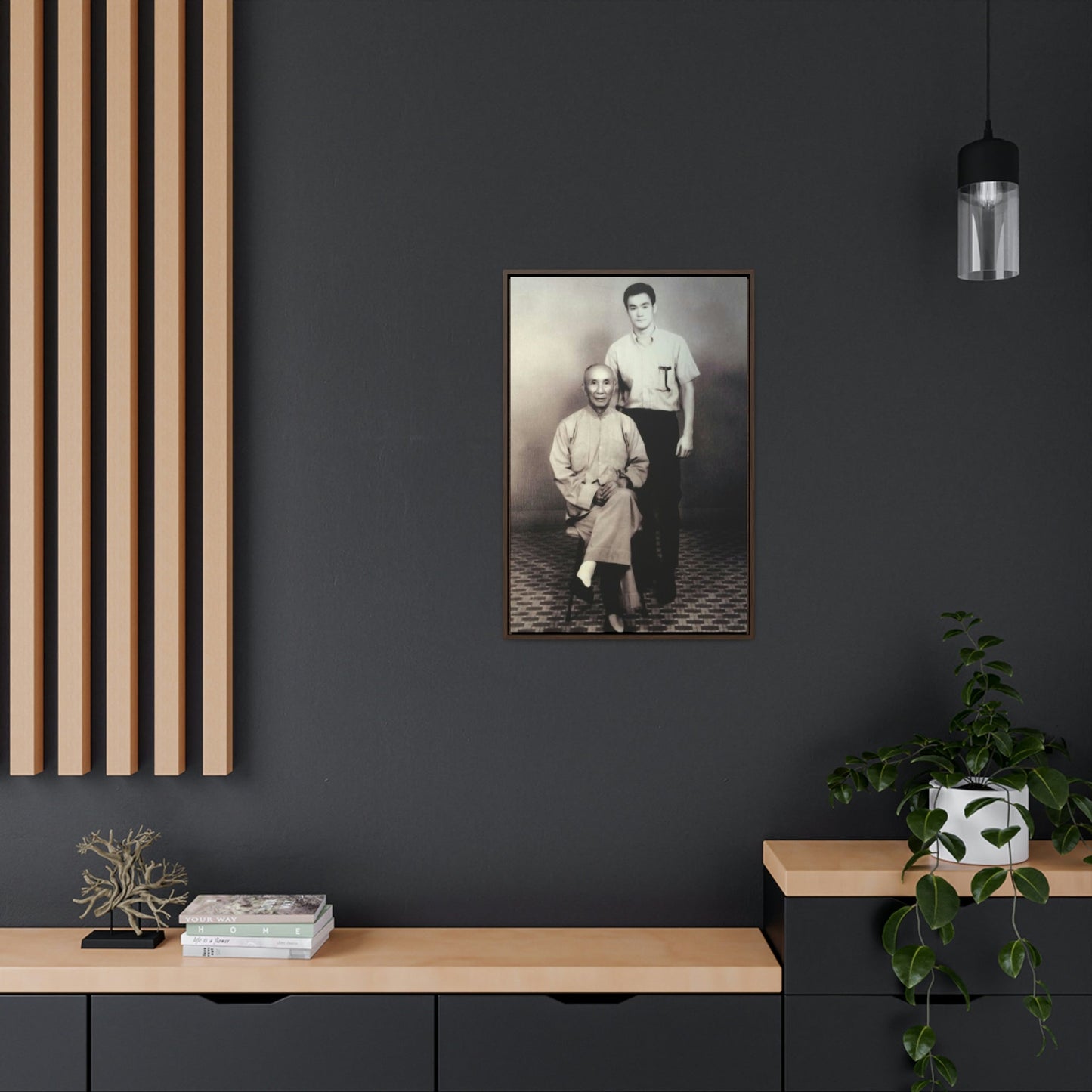 GREAT CHINA COLLECTION - Vertical Framed Premium Gallery Wrap Canvas - YIP Man and Bruce Lee - Martials Arts Master - made famous by his disciple Bruce Lee - Green Forest Home