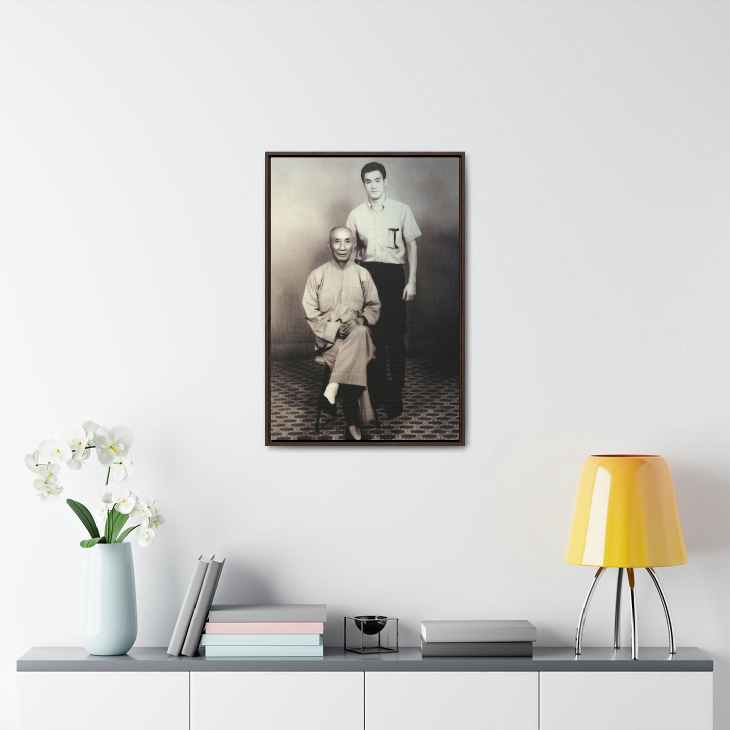 GREAT CHINA COLLECTION - Vertical Framed Premium Gallery Wrap Canvas - YIP Man and Bruce Lee - Martials Arts Master - made famous by his disciple Bruce Lee - Green Forest Home