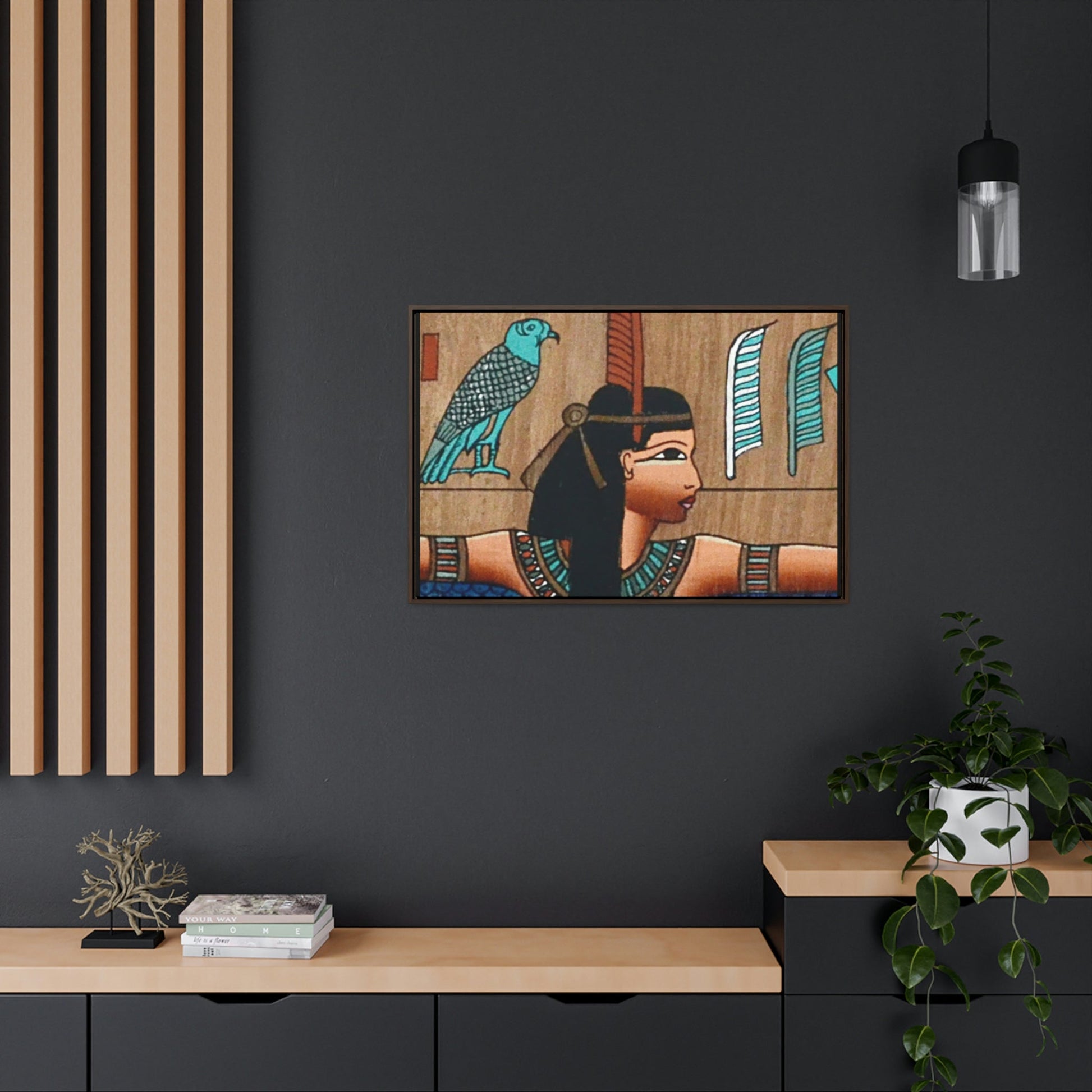 Horizontal Framed Premium Gallery Wrap Canvas - Ancient papyrus with Goddess Isis - Egypt - Ancient religions - Green Forest Home