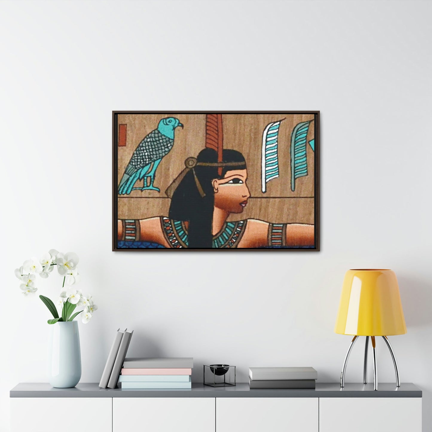 Horizontal Framed Premium Gallery Wrap Canvas - Ancient papyrus with Goddess Isis - Egypt - Ancient religions - Green Forest Home