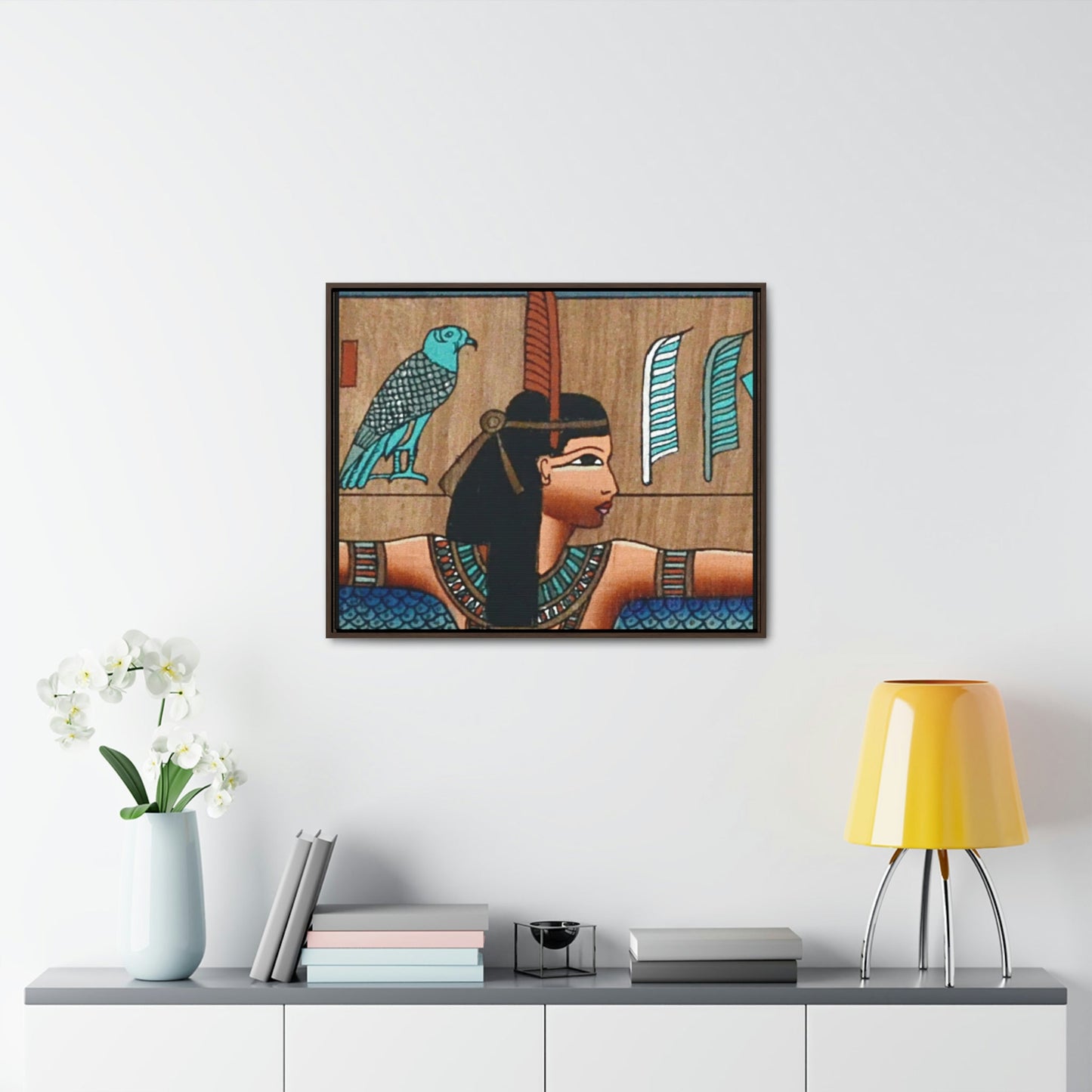 Horizontal Framed Premium Gallery Wrap Canvas - Ancient papyrus with Goddess Isis - Egypt - Ancient religions - Green Forest Home