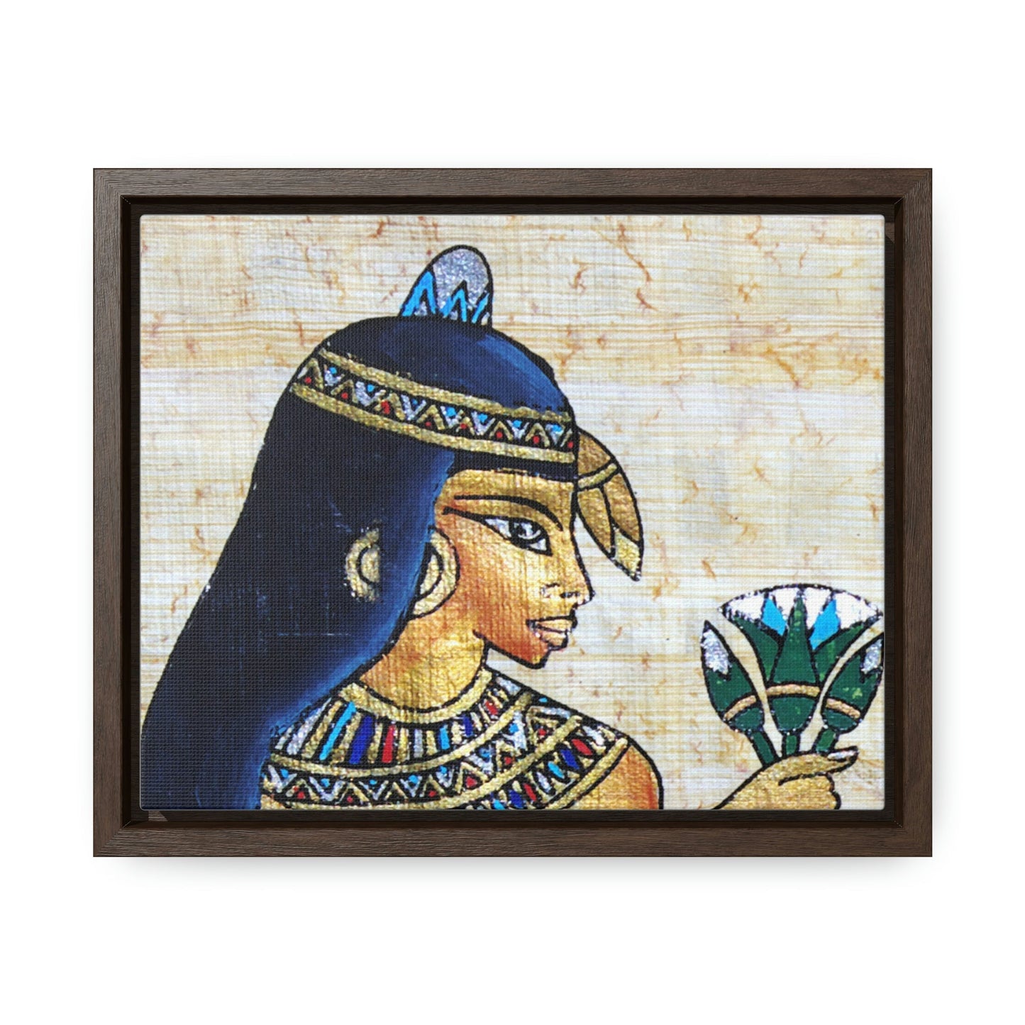 Horizontal Framed Premium Gallery Wrap Canvas - Beautiful Painting on Papyrus - Egypt - Ancient religions - Green Forest Home