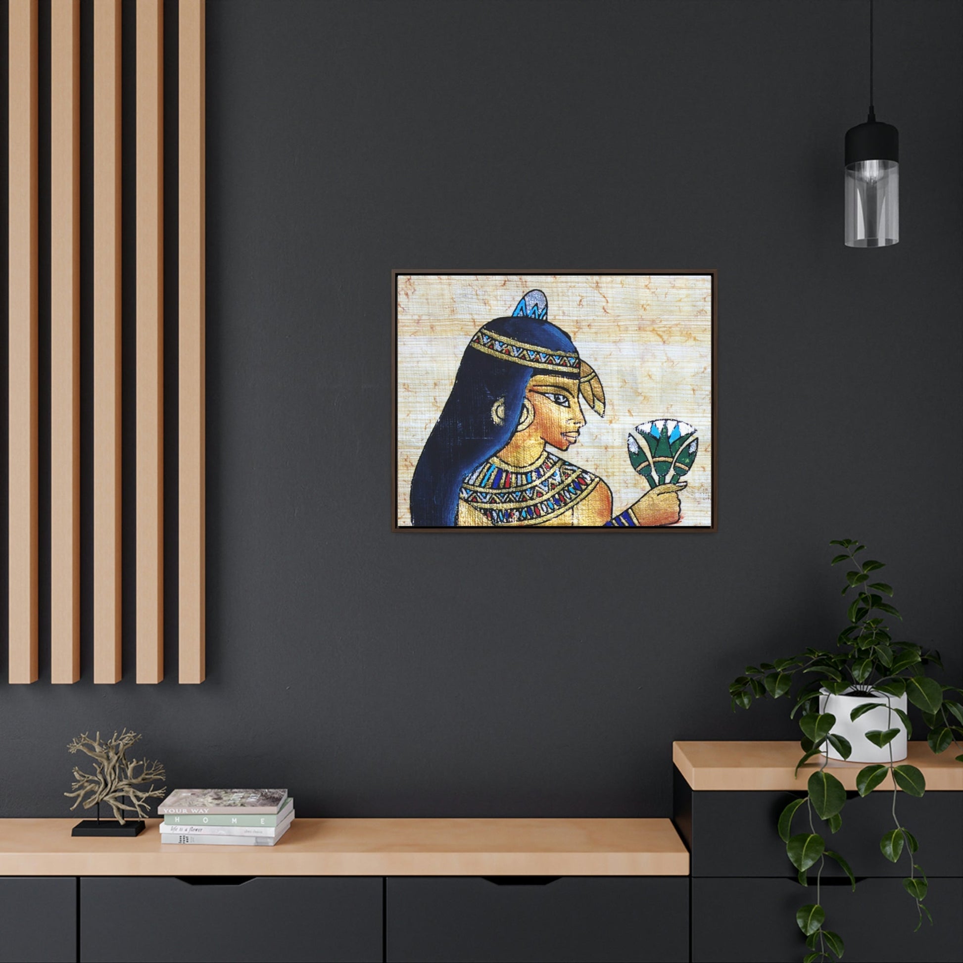 Horizontal Framed Premium Gallery Wrap Canvas - Beautiful Painting on Papyrus - Egypt - Ancient religions - Green Forest Home