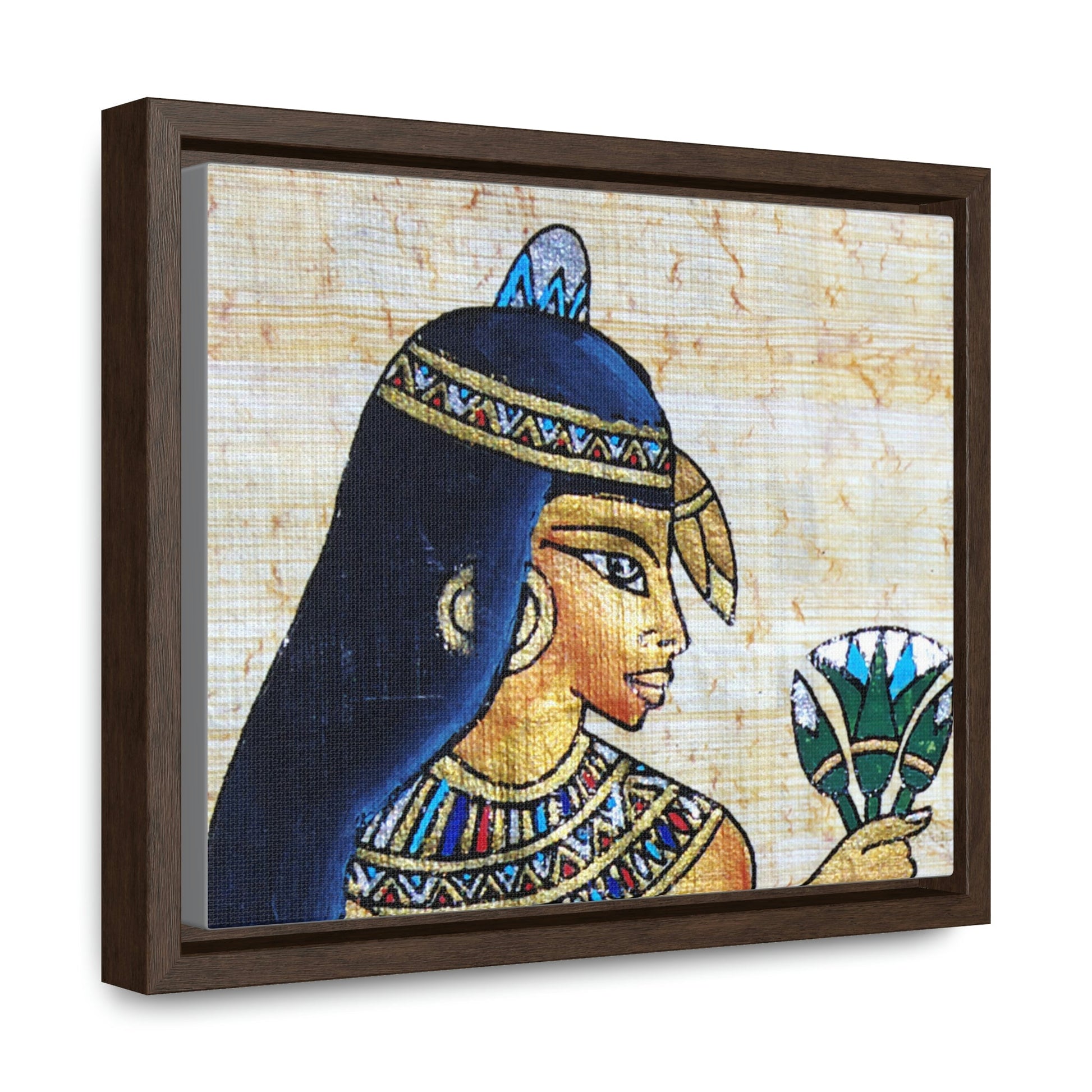 Horizontal Framed Premium Gallery Wrap Canvas - Beautiful Painting on Papyrus - Egypt - Ancient religions - Green Forest Home