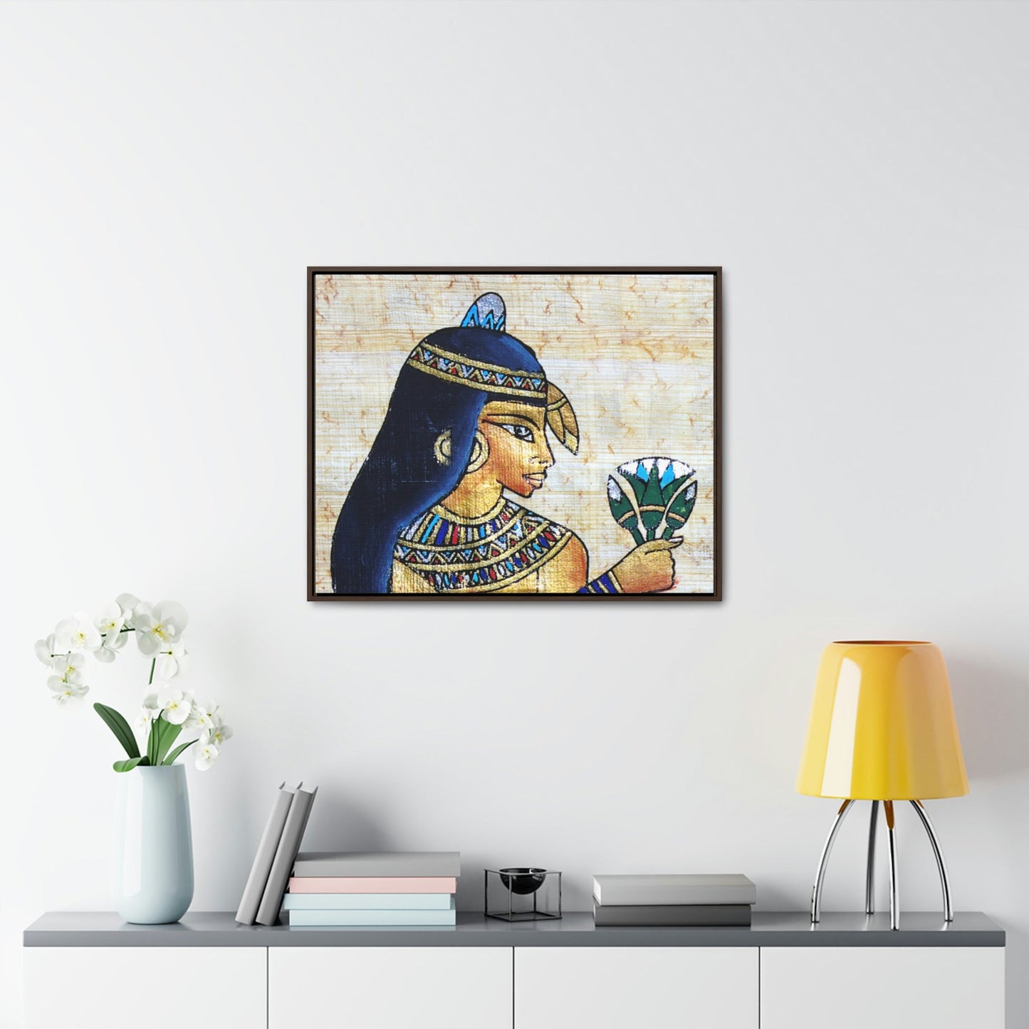 Horizontal Framed Premium Gallery Wrap Canvas - Beautiful Painting on Papyrus - Egypt - Ancient religions - Green Forest Home