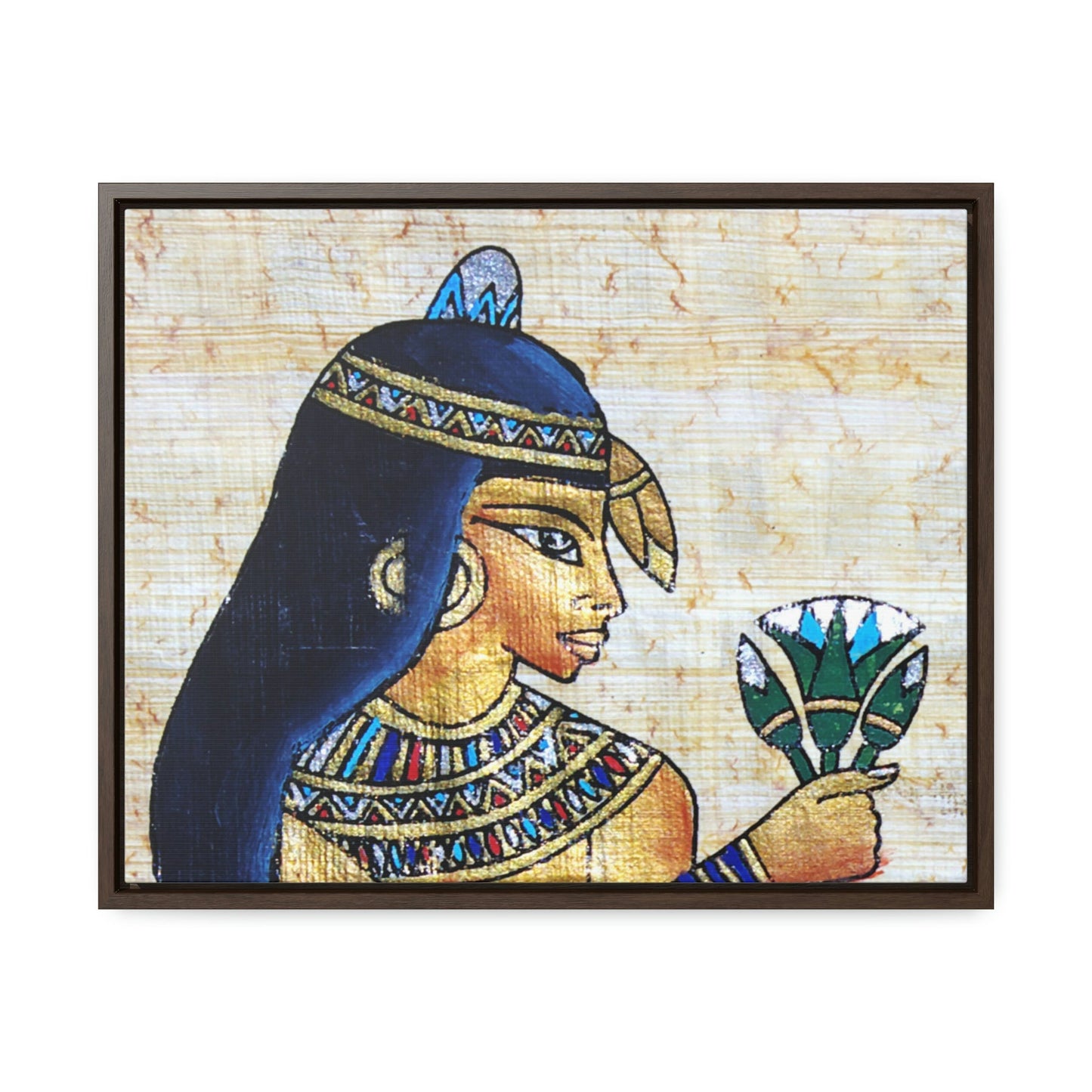 Horizontal Framed Premium Gallery Wrap Canvas - Beautiful Painting on Papyrus - Egypt - Ancient religions - Green Forest Home