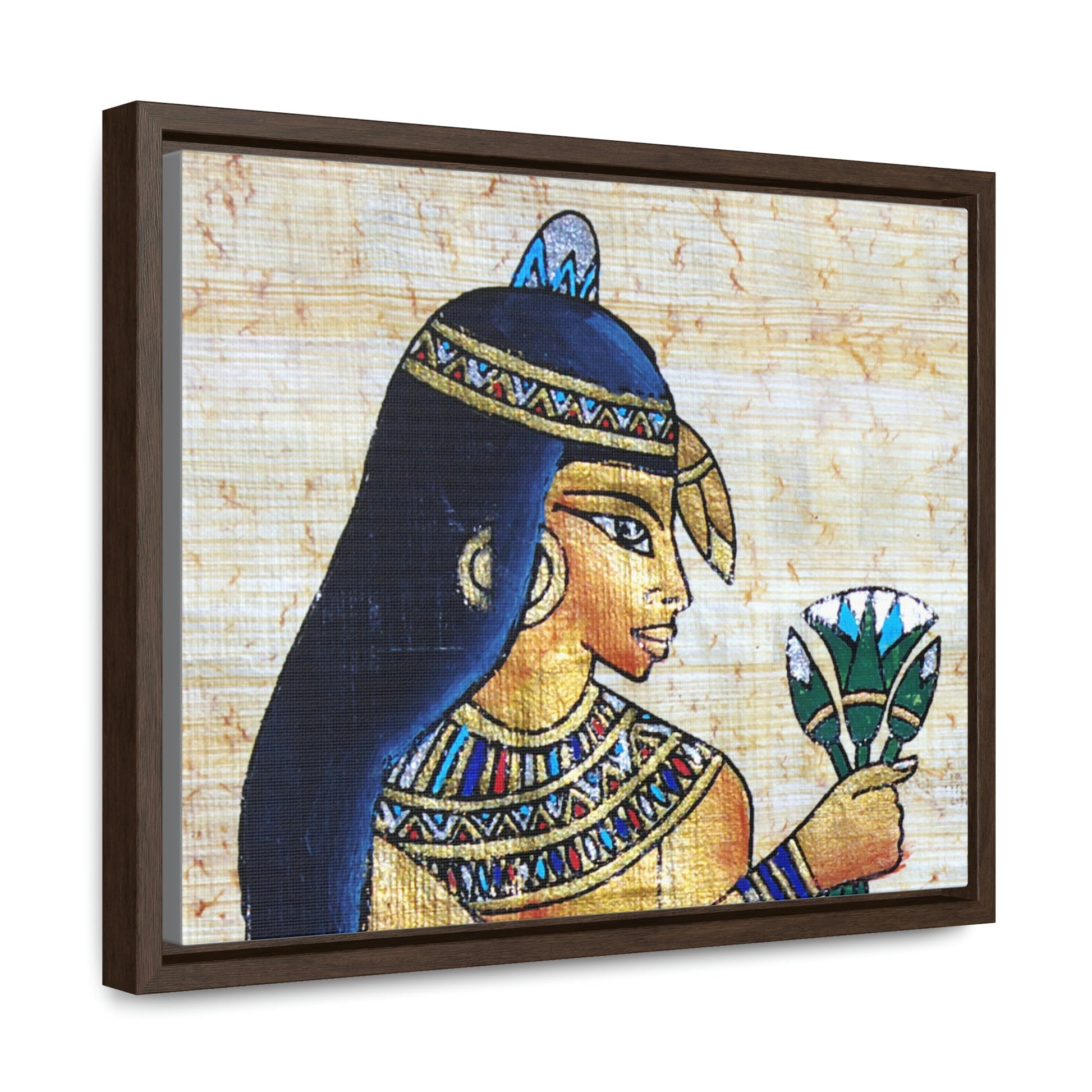 Horizontal Framed Premium Gallery Wrap Canvas - Beautiful Painting on Papyrus - Egypt - Ancient religions - Green Forest Home