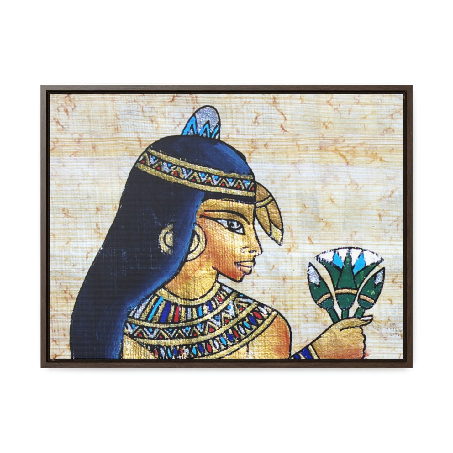 Horizontal Framed Premium Gallery Wrap Canvas - Beautiful Painting on Papyrus - Egypt - Ancient religions - Green Forest Home