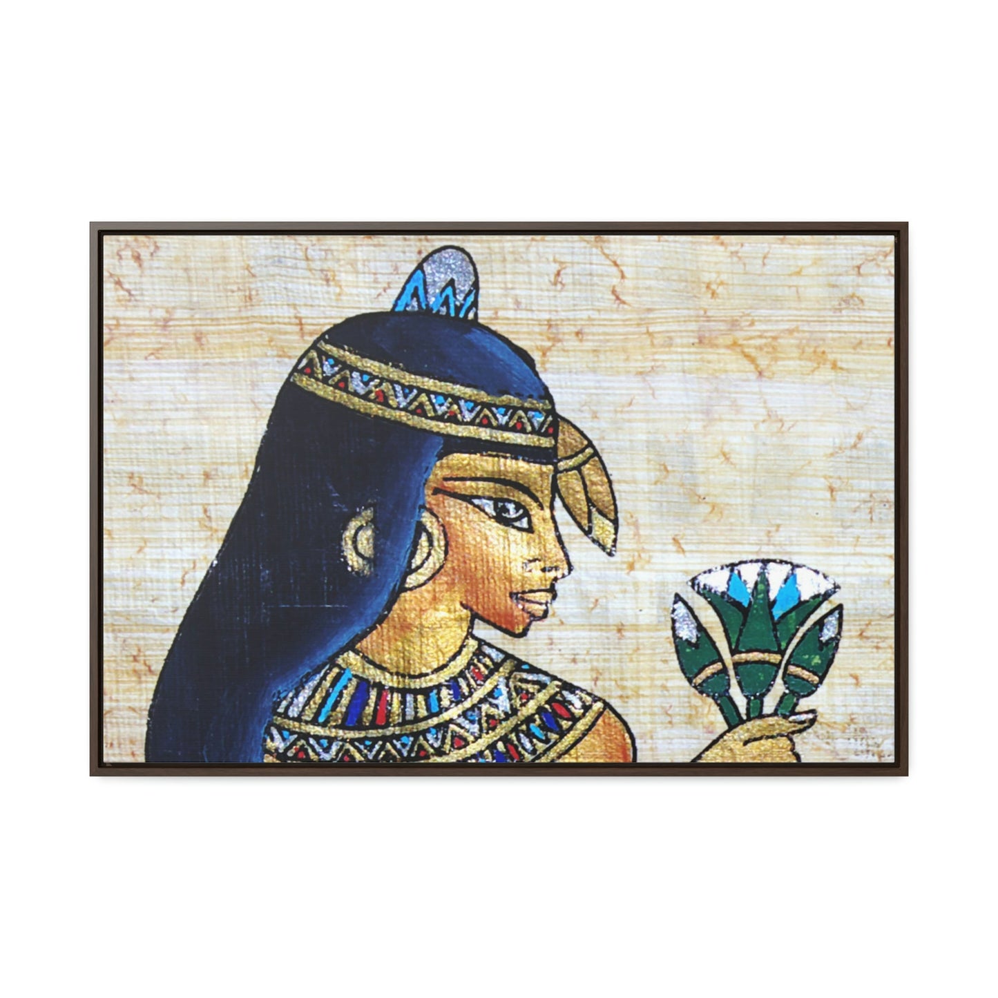 Horizontal Framed Premium Gallery Wrap Canvas - Beautiful Painting on Papyrus - Egypt - Ancient religions - Green Forest Home