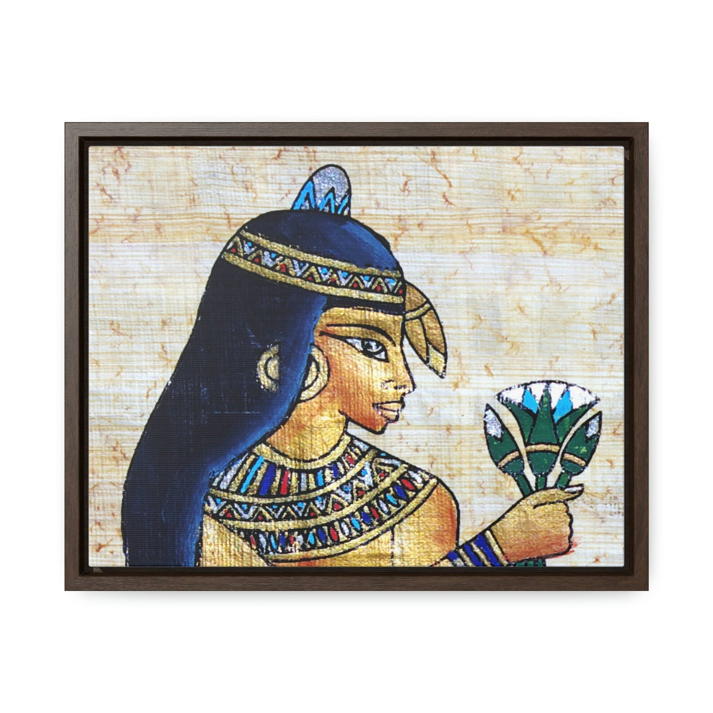 Horizontal Framed Premium Gallery Wrap Canvas - Beautiful Painting on Papyrus - Egypt - Ancient religions - Green Forest Home