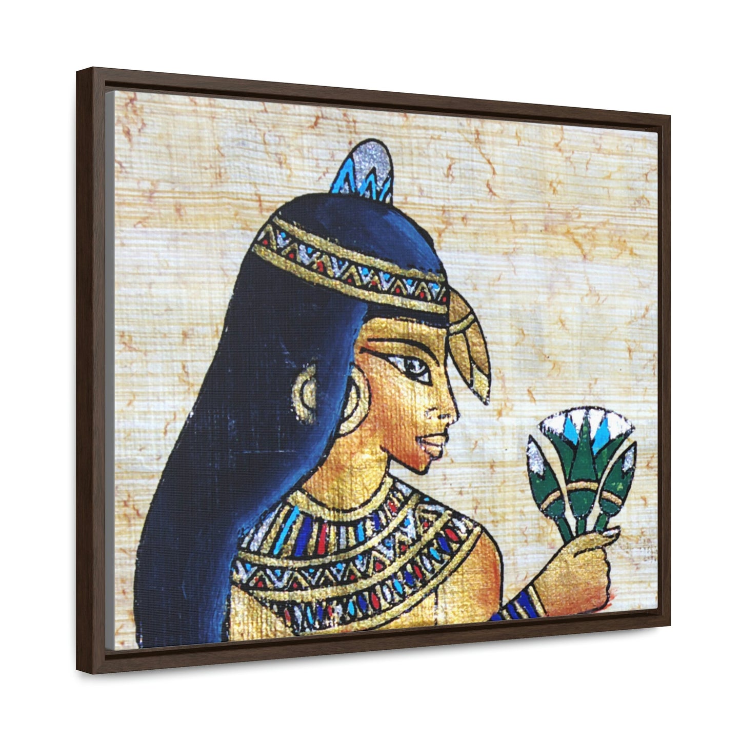 Horizontal Framed Premium Gallery Wrap Canvas - Beautiful Painting on Papyrus - Egypt - Ancient religions - Green Forest Home