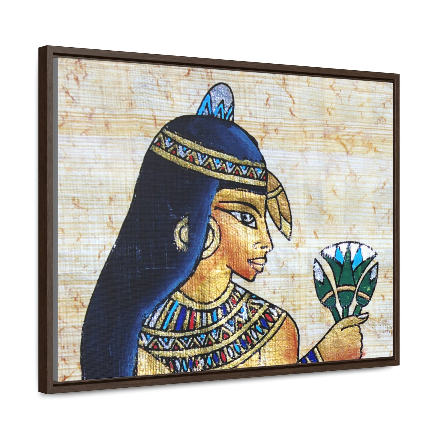 Horizontal Framed Premium Gallery Wrap Canvas - Beautiful Painting on Papyrus - Egypt - Ancient religions - Green Forest Home