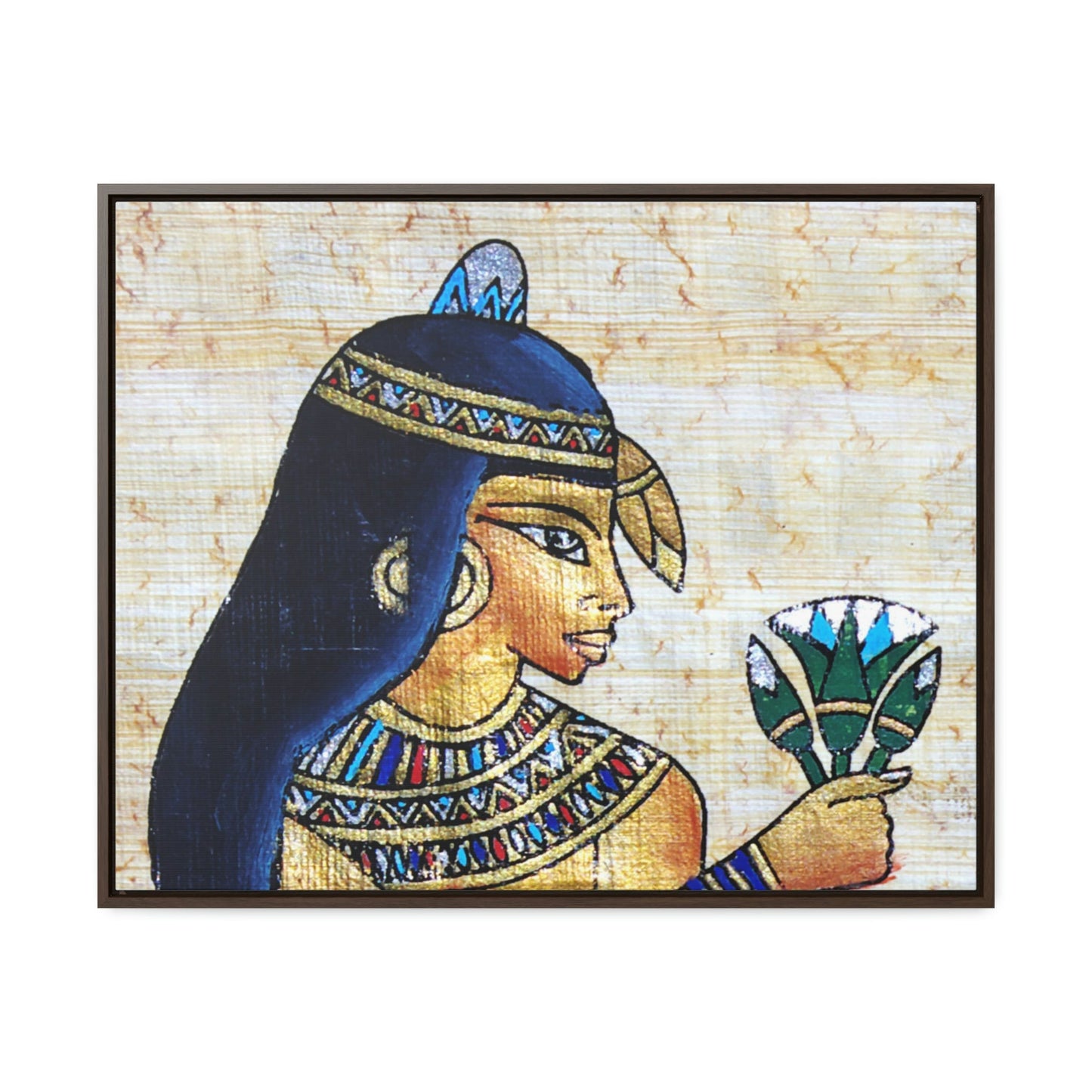 Horizontal Framed Premium Gallery Wrap Canvas - Beautiful Painting on Papyrus - Egypt - Ancient religions - Green Forest Home