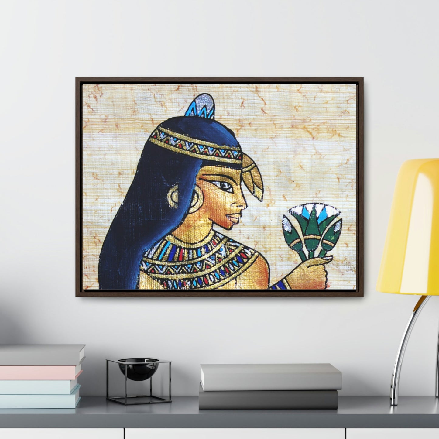 Horizontal Framed Premium Gallery Wrap Canvas - Beautiful Painting on Papyrus - Egypt - Ancient religions - Green Forest Home