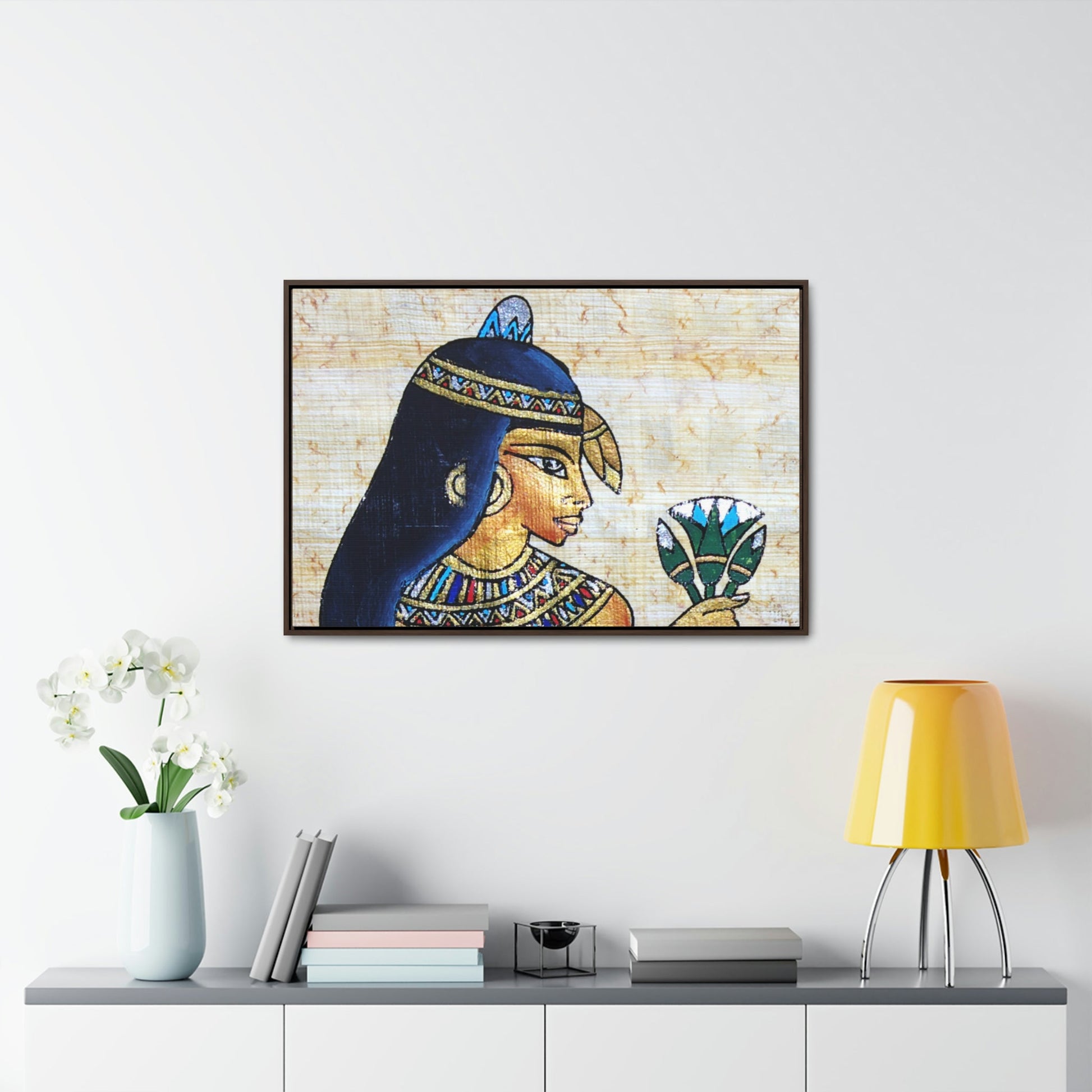 Horizontal Framed Premium Gallery Wrap Canvas - Beautiful Painting on Papyrus - Egypt - Ancient religions - Green Forest Home