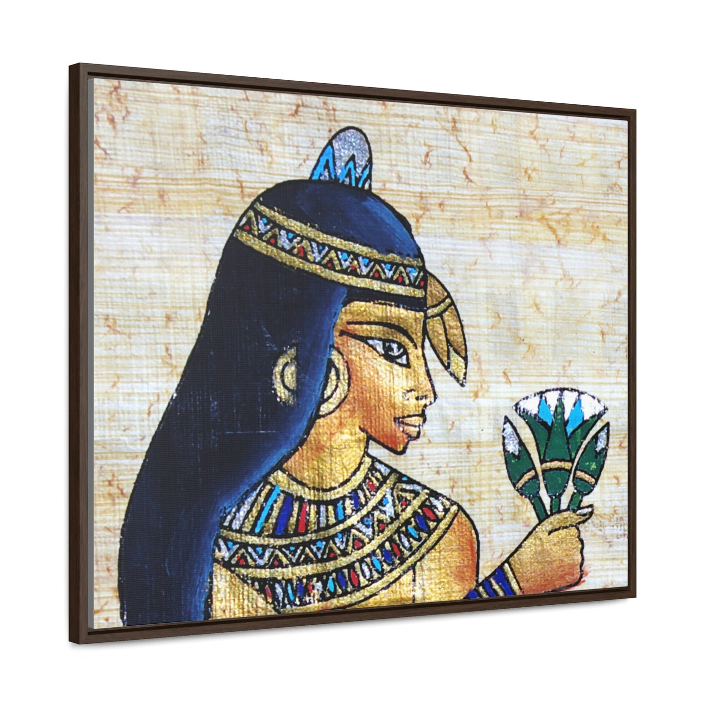 Horizontal Framed Premium Gallery Wrap Canvas - Beautiful Painting on Papyrus - Egypt - Ancient religions - Green Forest Home