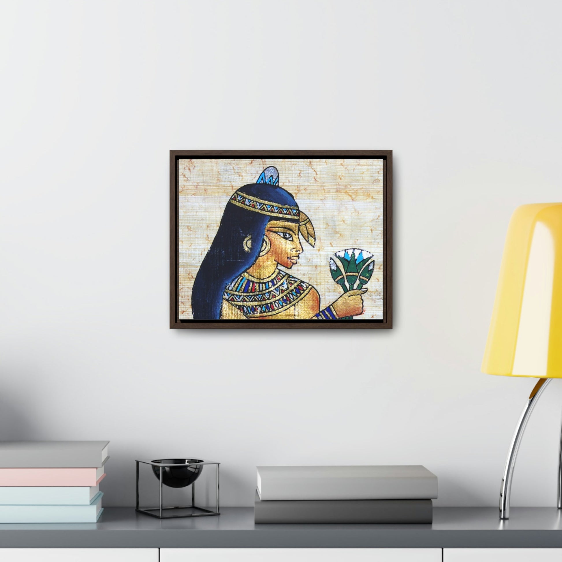 Horizontal Framed Premium Gallery Wrap Canvas - Beautiful Painting on Papyrus - Egypt - Ancient religions - Green Forest Home