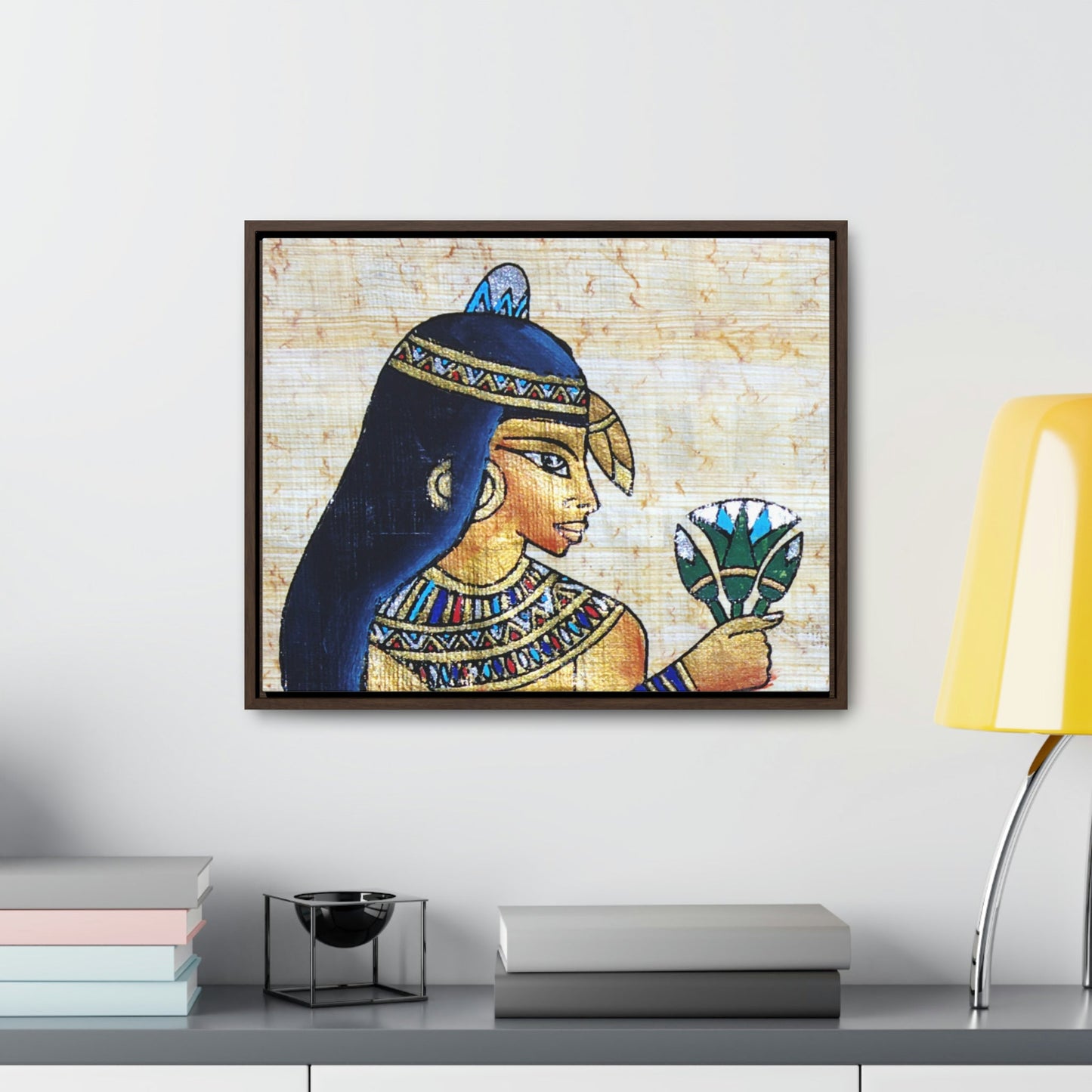 Horizontal Framed Premium Gallery Wrap Canvas - Beautiful Painting on Papyrus - Egypt - Ancient religions - Green Forest Home