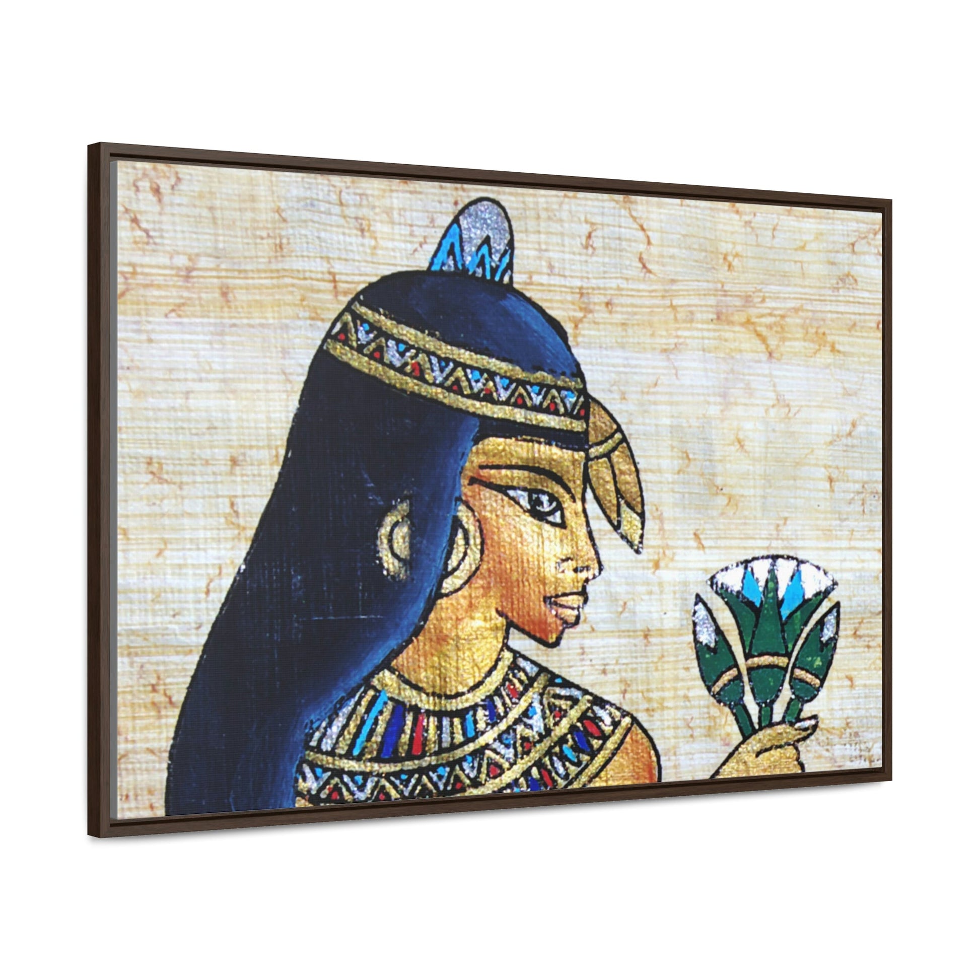 Horizontal Framed Premium Gallery Wrap Canvas - Beautiful Painting on Papyrus - Egypt - Ancient religions - Green Forest Home