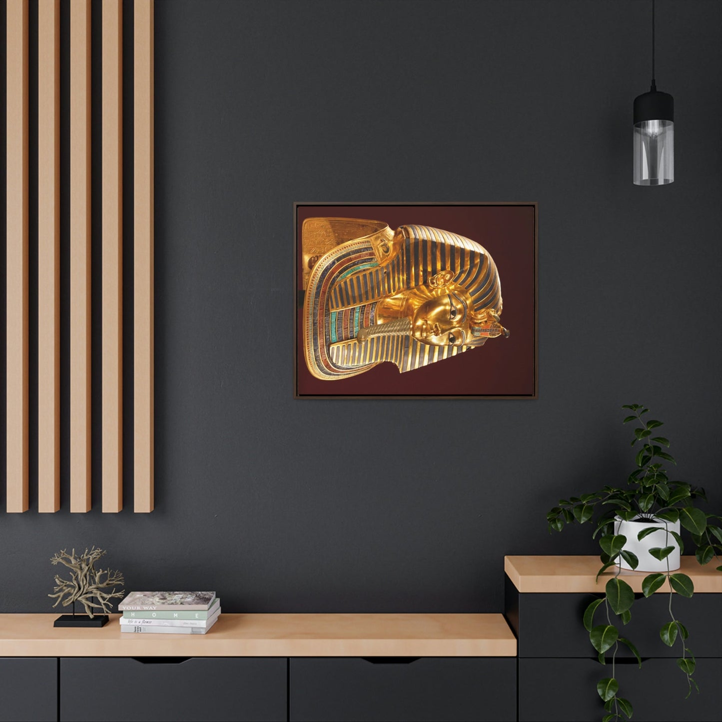 Horizontal Framed Premium Gallery Wrap Canvas - Mask of Tutankhamen Mummy - Egypt - Ancient religions - Green Forest Home