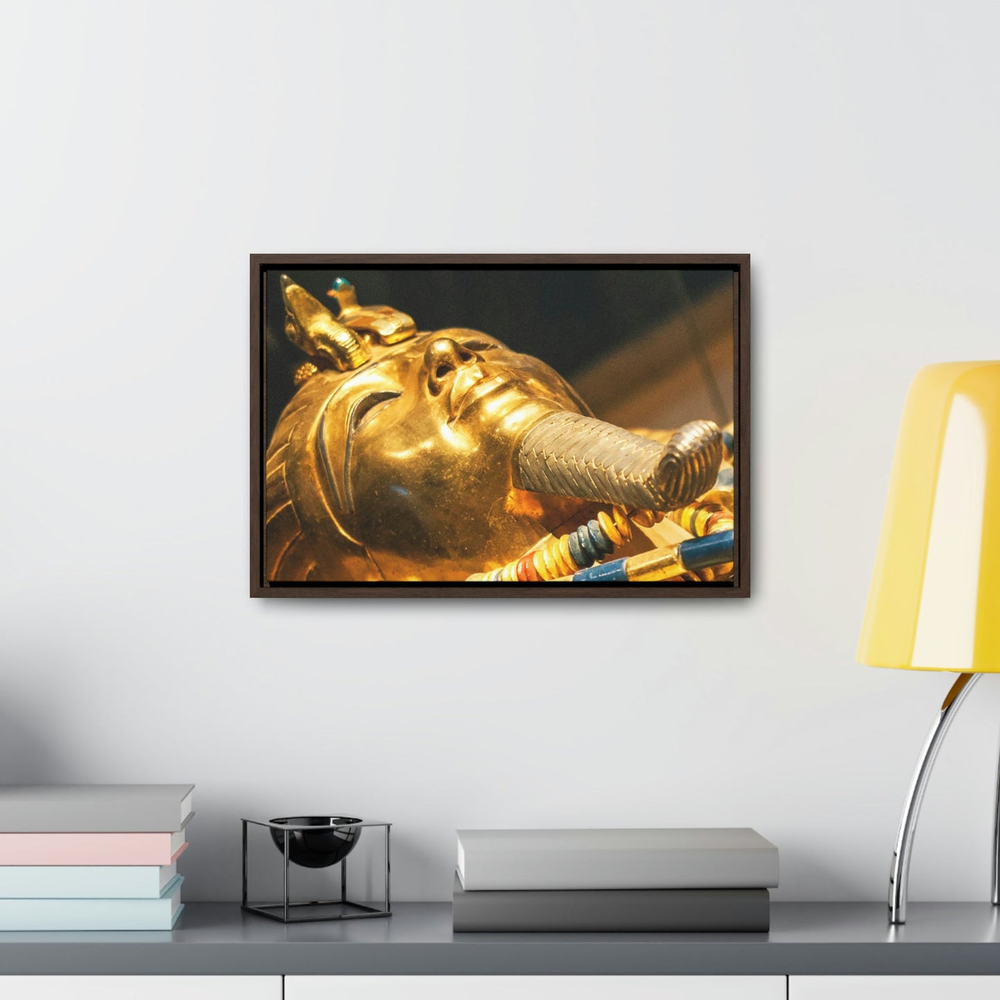 Horizontal Framed Premium Gallery Wrap Canvas - Original gold mask of the pharaoh in museum in Cairo - Egypt - Ancient religions - Green Forest Home