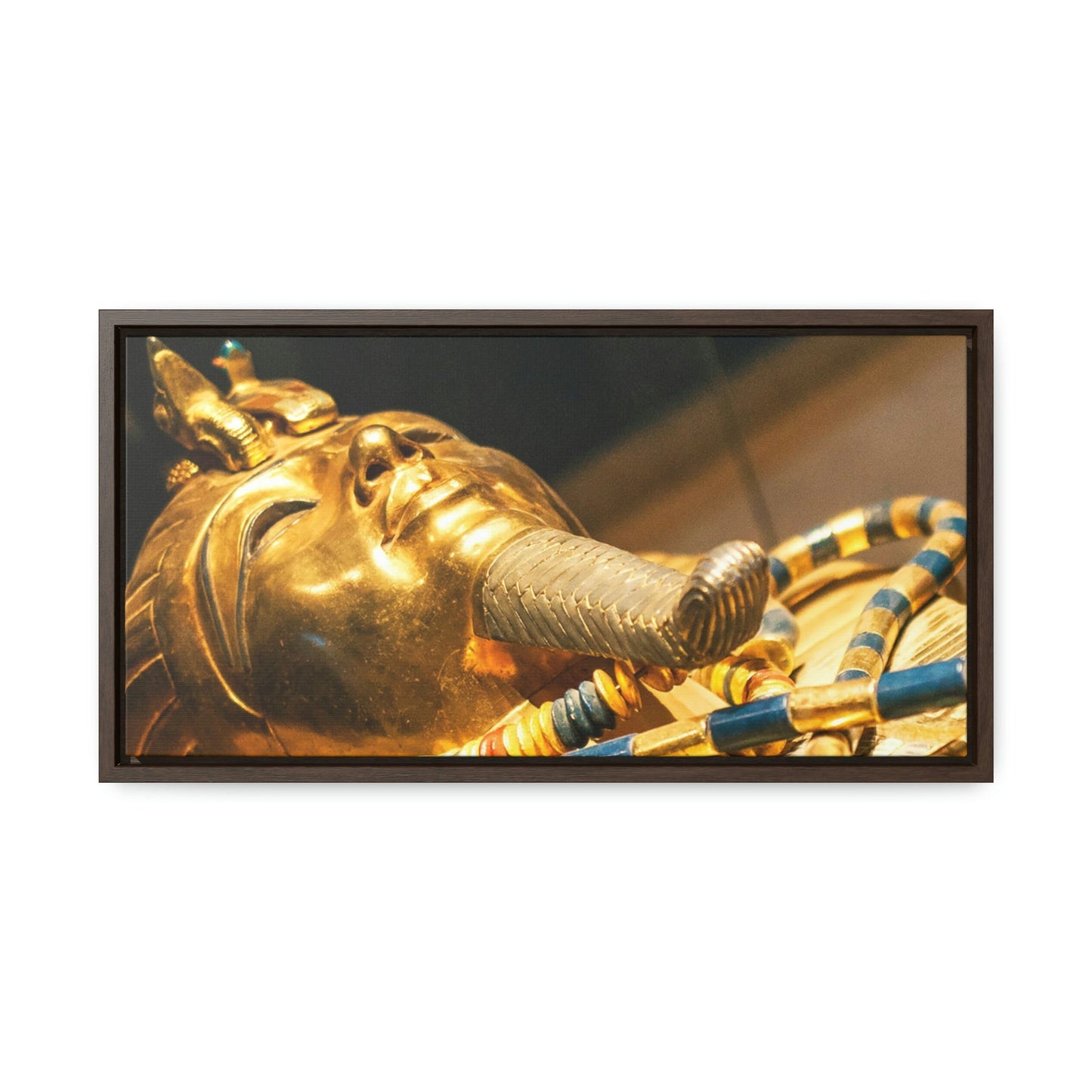 Horizontal Framed Premium Gallery Wrap Canvas - Original gold mask of the pharaoh in museum in Cairo - Egypt - Ancient religions - Green Forest Home