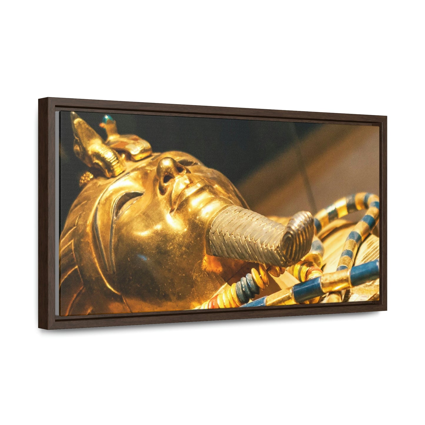 Horizontal Framed Premium Gallery Wrap Canvas - Original gold mask of the pharaoh in museum in Cairo - Egypt - Ancient religions - Green Forest Home