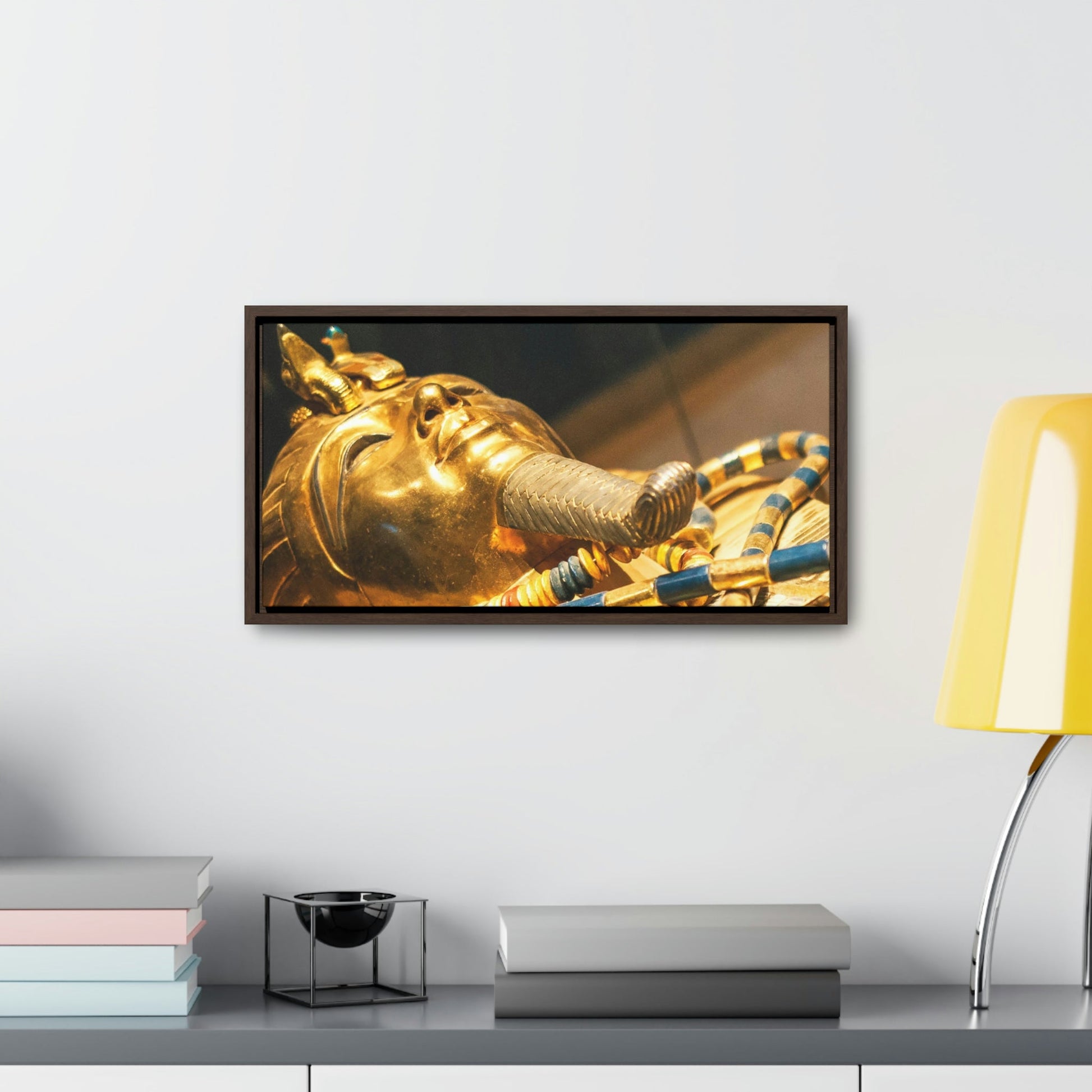 Horizontal Framed Premium Gallery Wrap Canvas - Original gold mask of the pharaoh in museum in Cairo - Egypt - Ancient religions - Green Forest Home