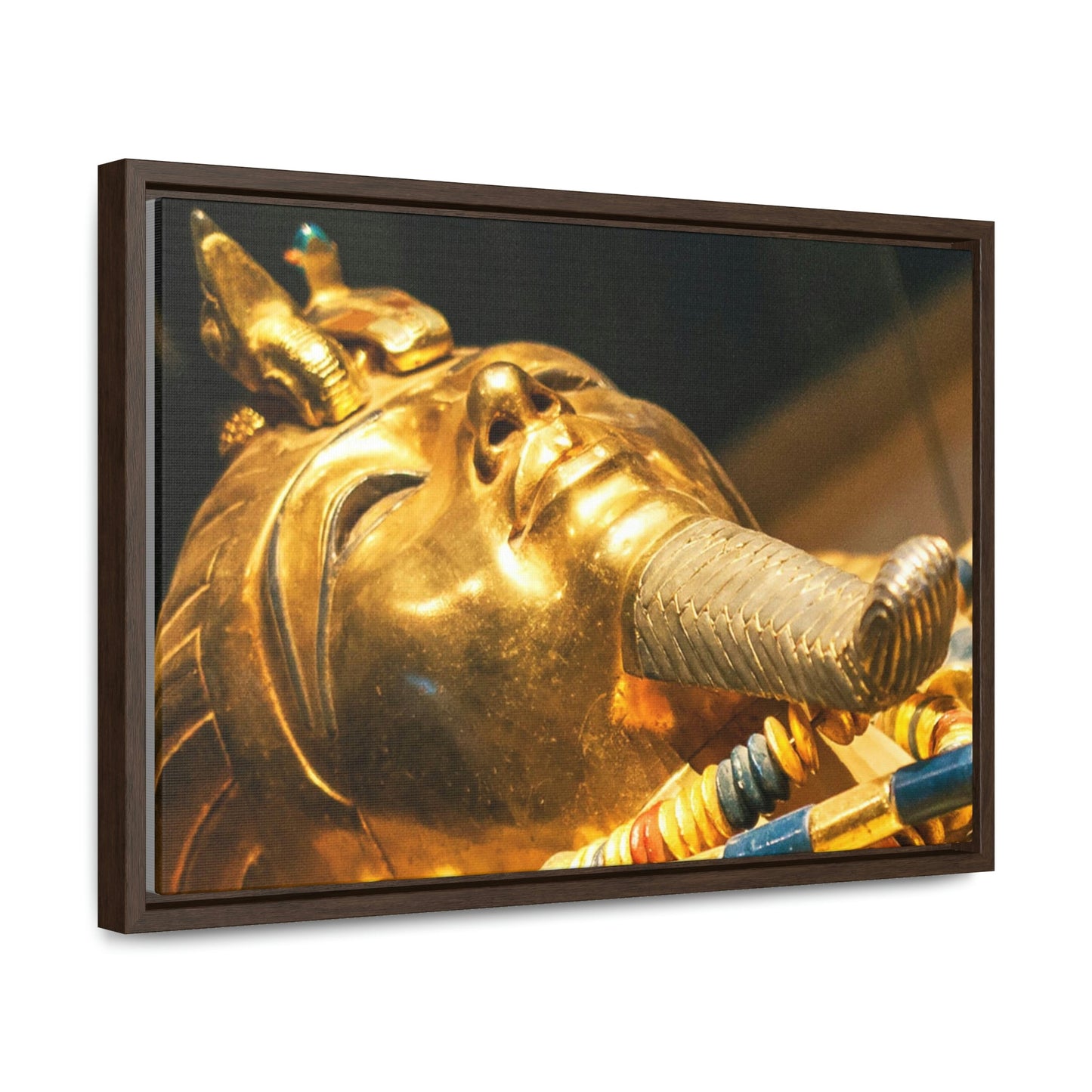 Horizontal Framed Premium Gallery Wrap Canvas - Original gold mask of the pharaoh in museum in Cairo - Egypt - Ancient religions - Green Forest Home