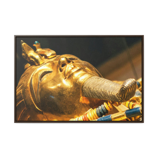 Horizontal Framed Premium Gallery Wrap Canvas - Original gold mask of the pharaoh in museum in Cairo - Egypt - Ancient religions - Green Forest Home