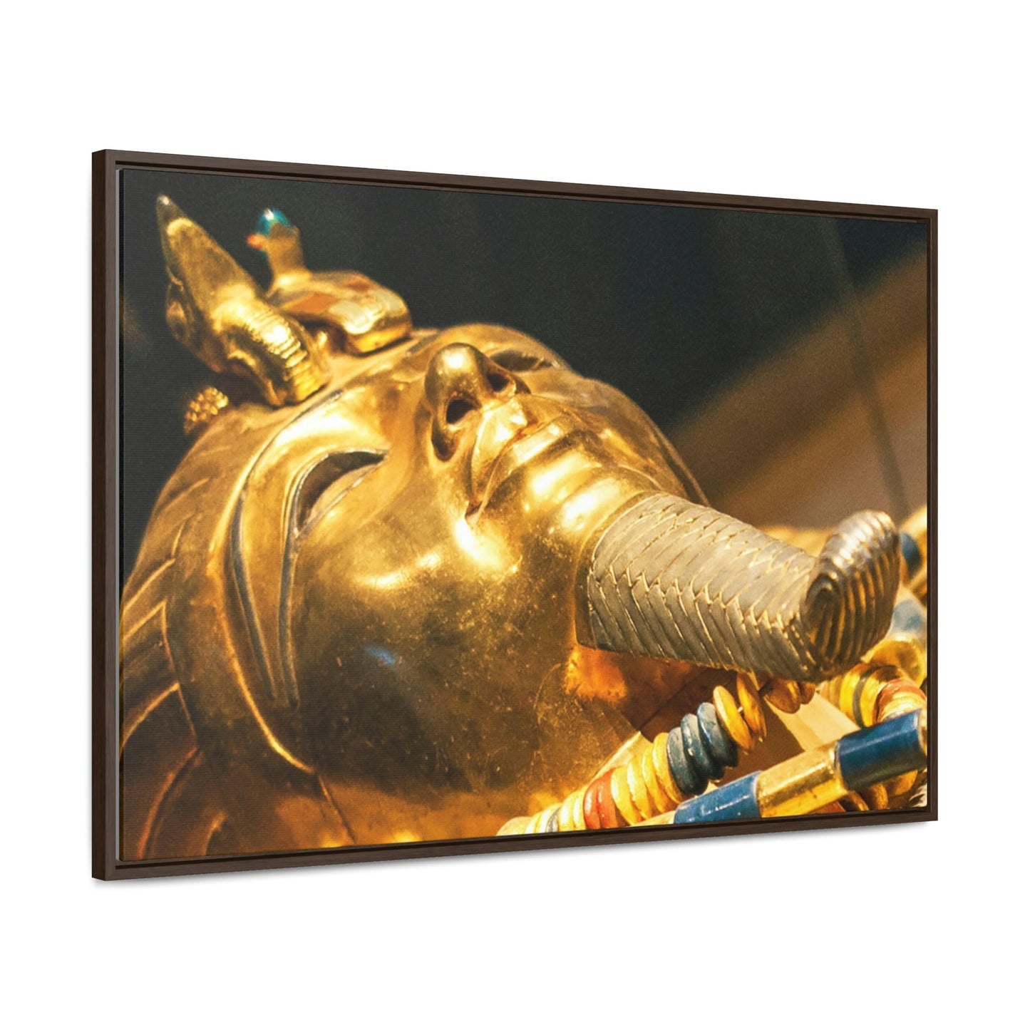 Horizontal Framed Premium Gallery Wrap Canvas - Original gold mask of the pharaoh in museum in Cairo - Egypt - Ancient religions - Green Forest Home