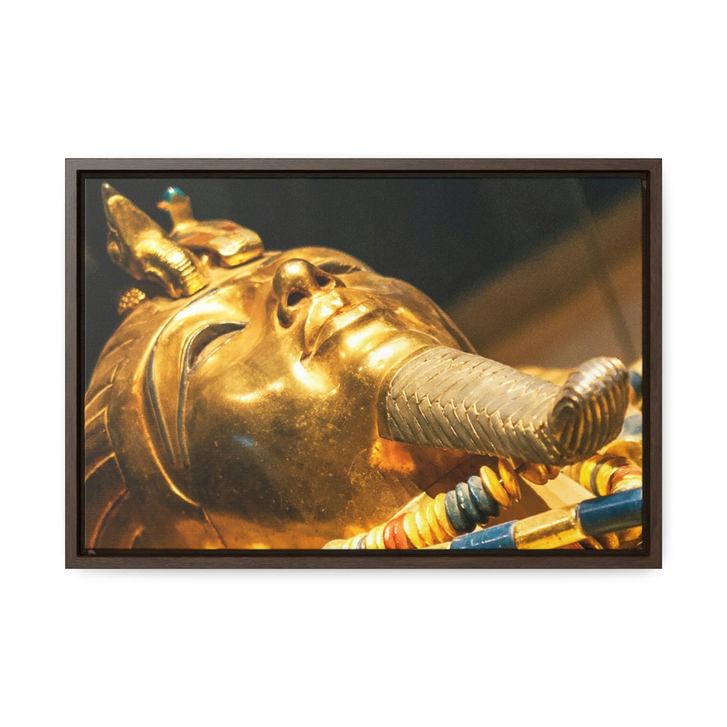 Horizontal Framed Premium Gallery Wrap Canvas - Original gold mask of the pharaoh in museum in Cairo - Egypt - Ancient religions - Green Forest Home