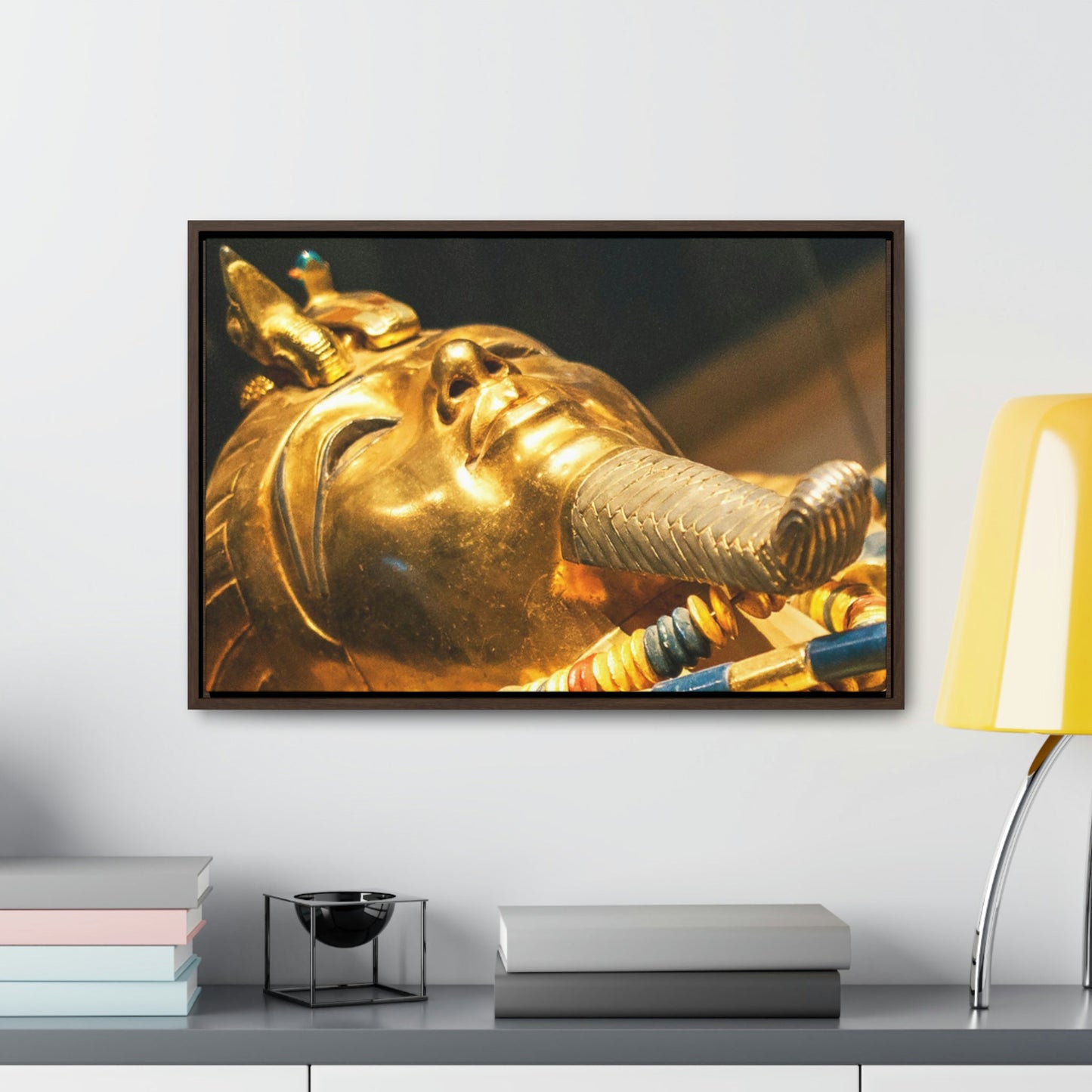 Horizontal Framed Premium Gallery Wrap Canvas - Original gold mask of the pharaoh in museum in Cairo - Egypt - Ancient religions - Green Forest Home