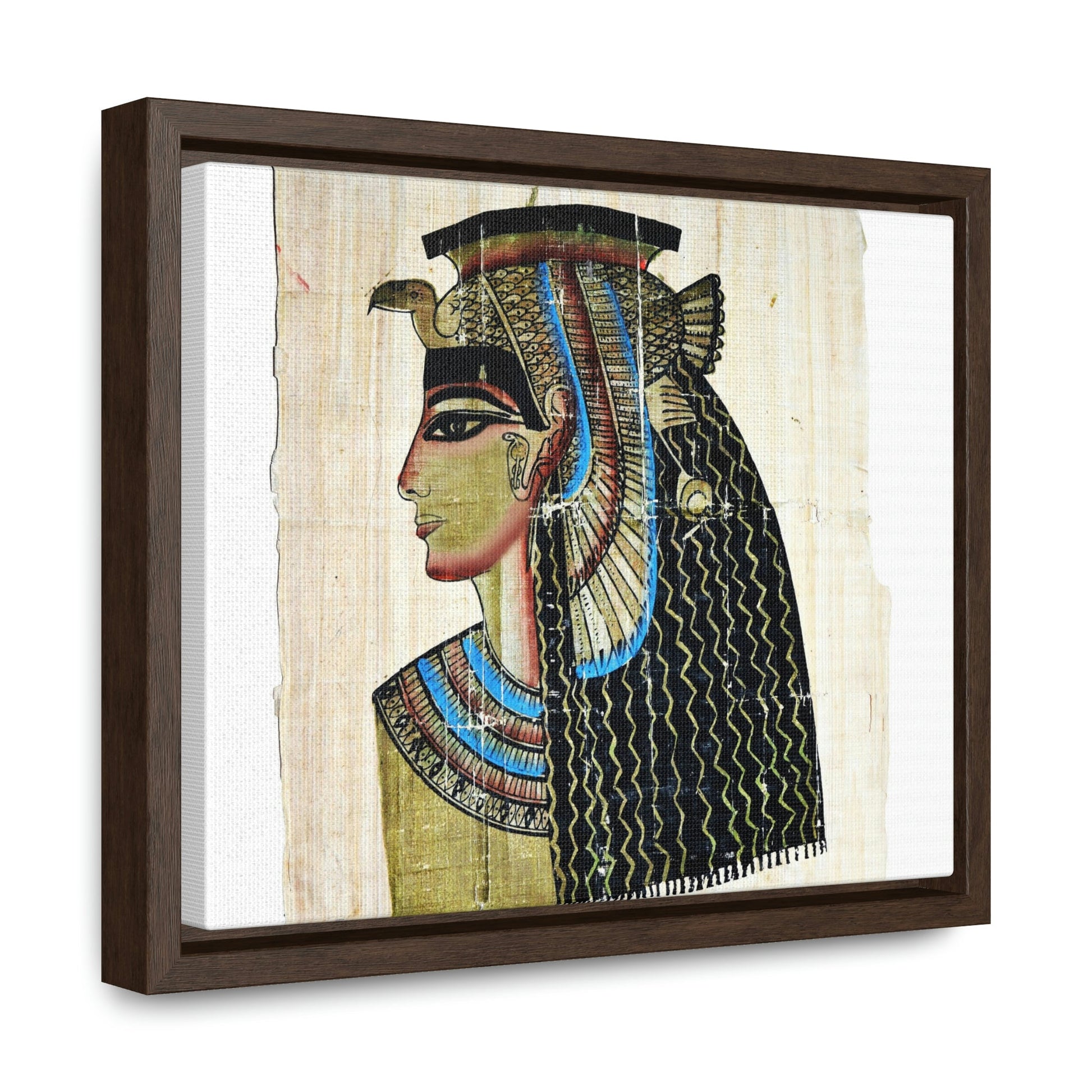 Horizontal Framed Premium Gallery Wrap Canvas - Queen Cleopatra on Egyptian Papyrus - Egypt - Ancient religions - Green Forest Home