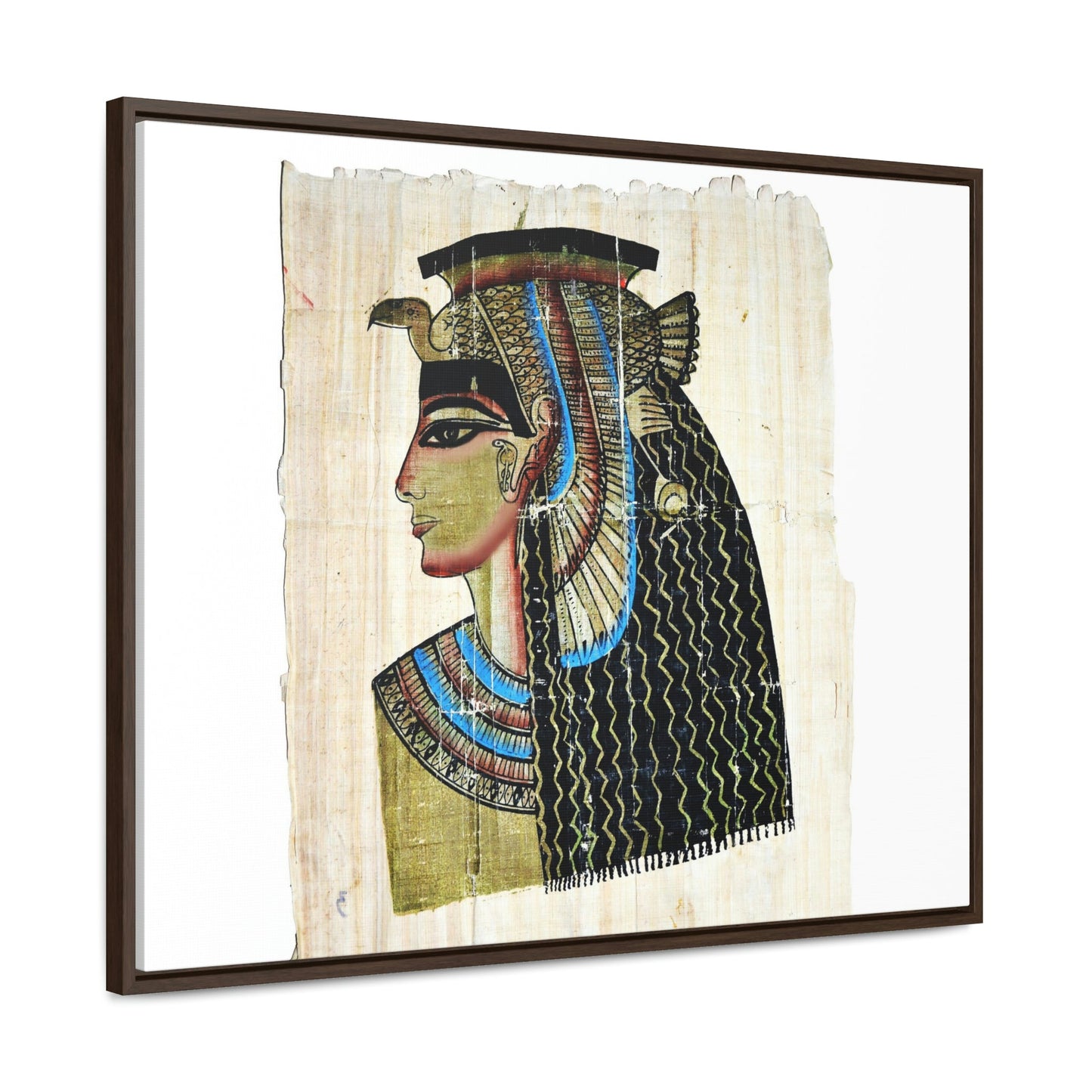 Horizontal Framed Premium Gallery Wrap Canvas - Queen Cleopatra on Egyptian Papyrus - Egypt - Ancient religions - Green Forest Home