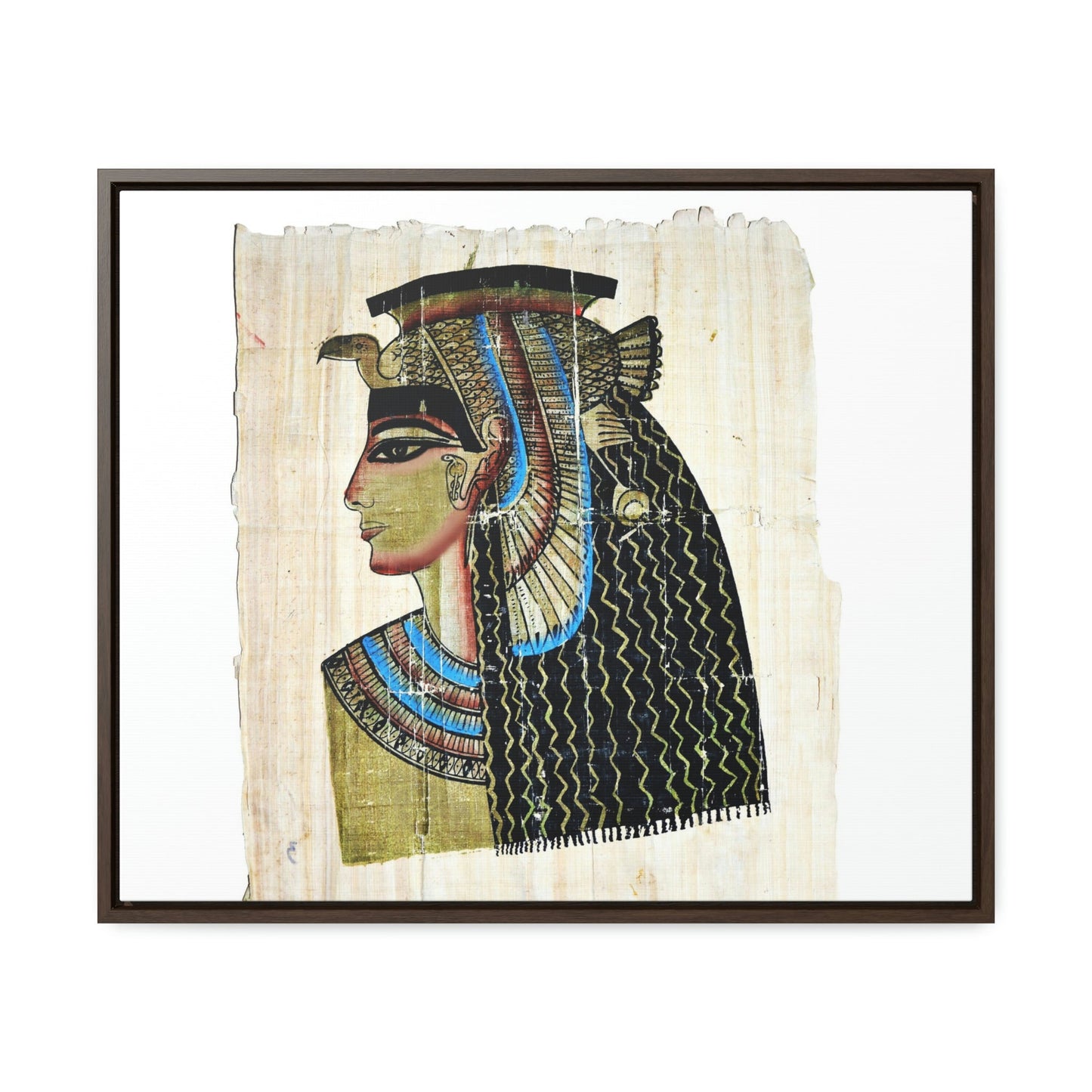 Horizontal Framed Premium Gallery Wrap Canvas - Queen Cleopatra on Egyptian Papyrus - Egypt - Ancient religions - Green Forest Home