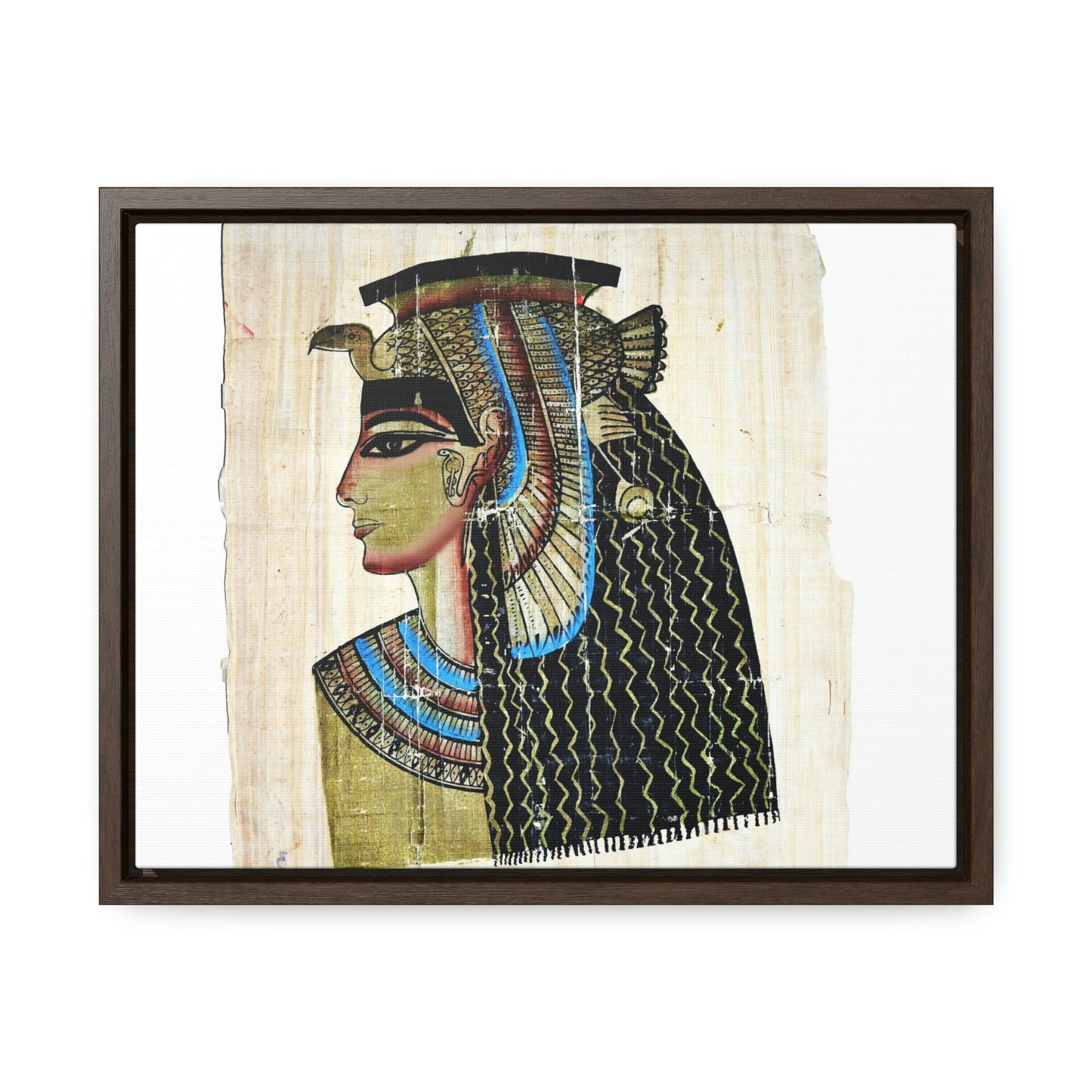 Horizontal Framed Premium Gallery Wrap Canvas - Queen Cleopatra on Egyptian Papyrus - Egypt - Ancient religions - Green Forest Home