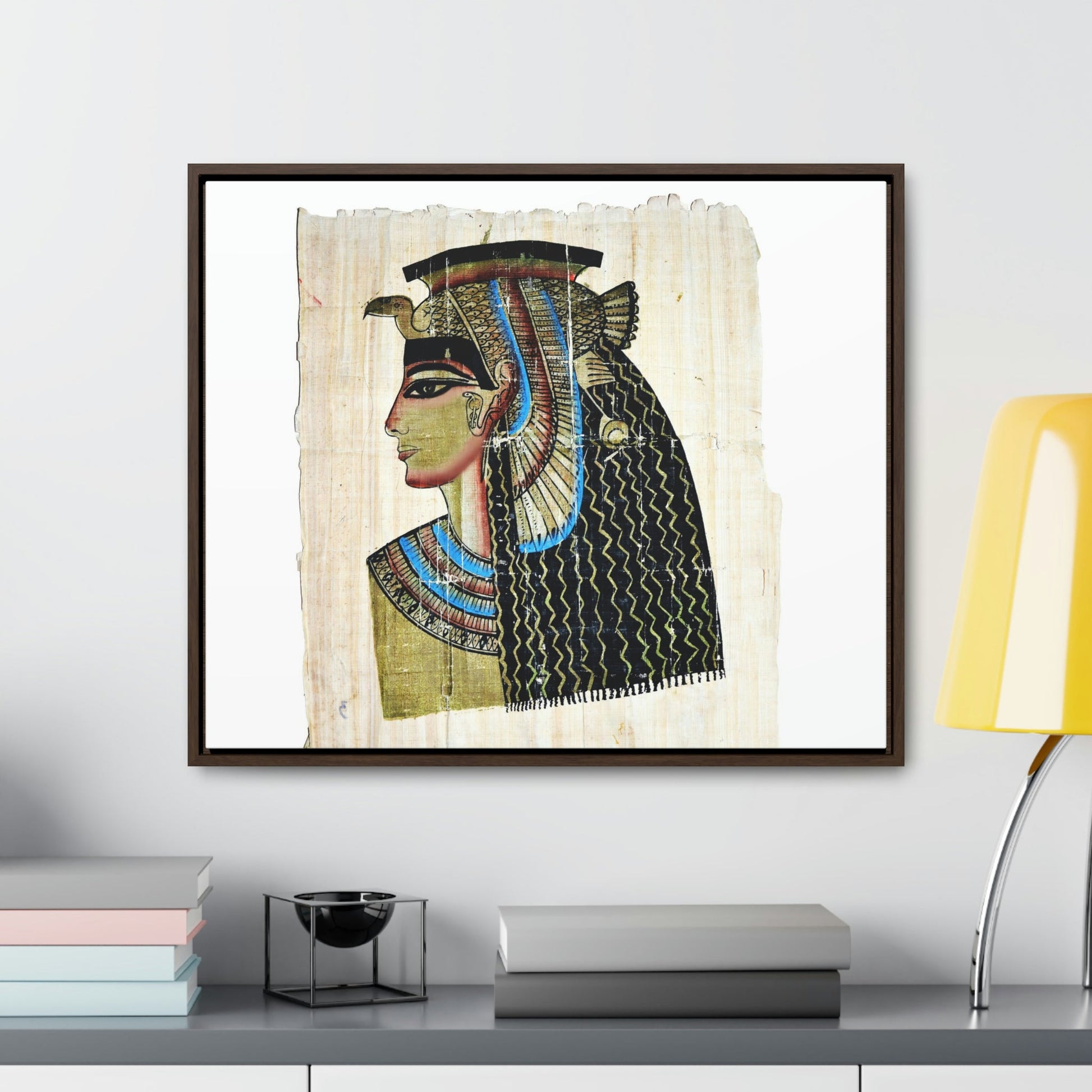 Horizontal Framed Premium Gallery Wrap Canvas - Queen Cleopatra on Egyptian Papyrus - Egypt - Ancient religions - Green Forest Home