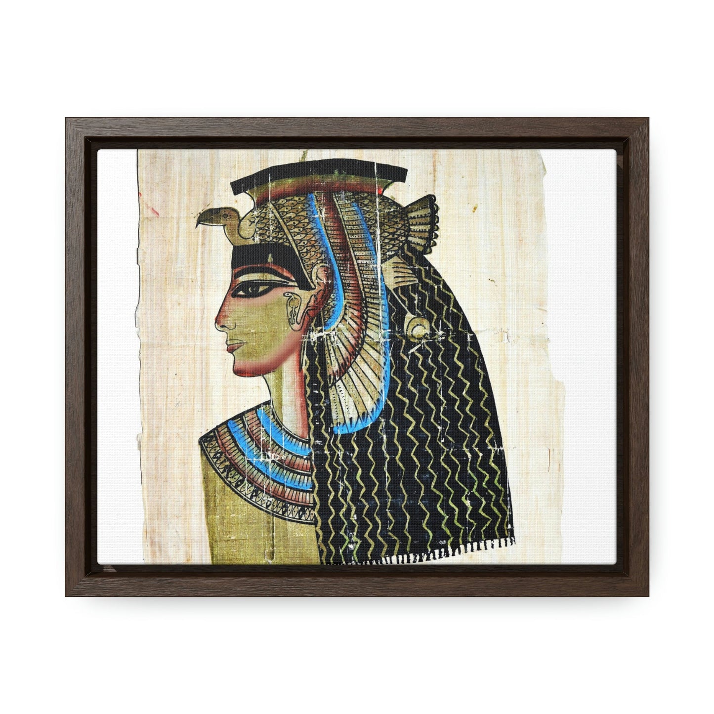 Horizontal Framed Premium Gallery Wrap Canvas - Queen Cleopatra on Egyptian Papyrus - Egypt - Ancient religions - Green Forest Home